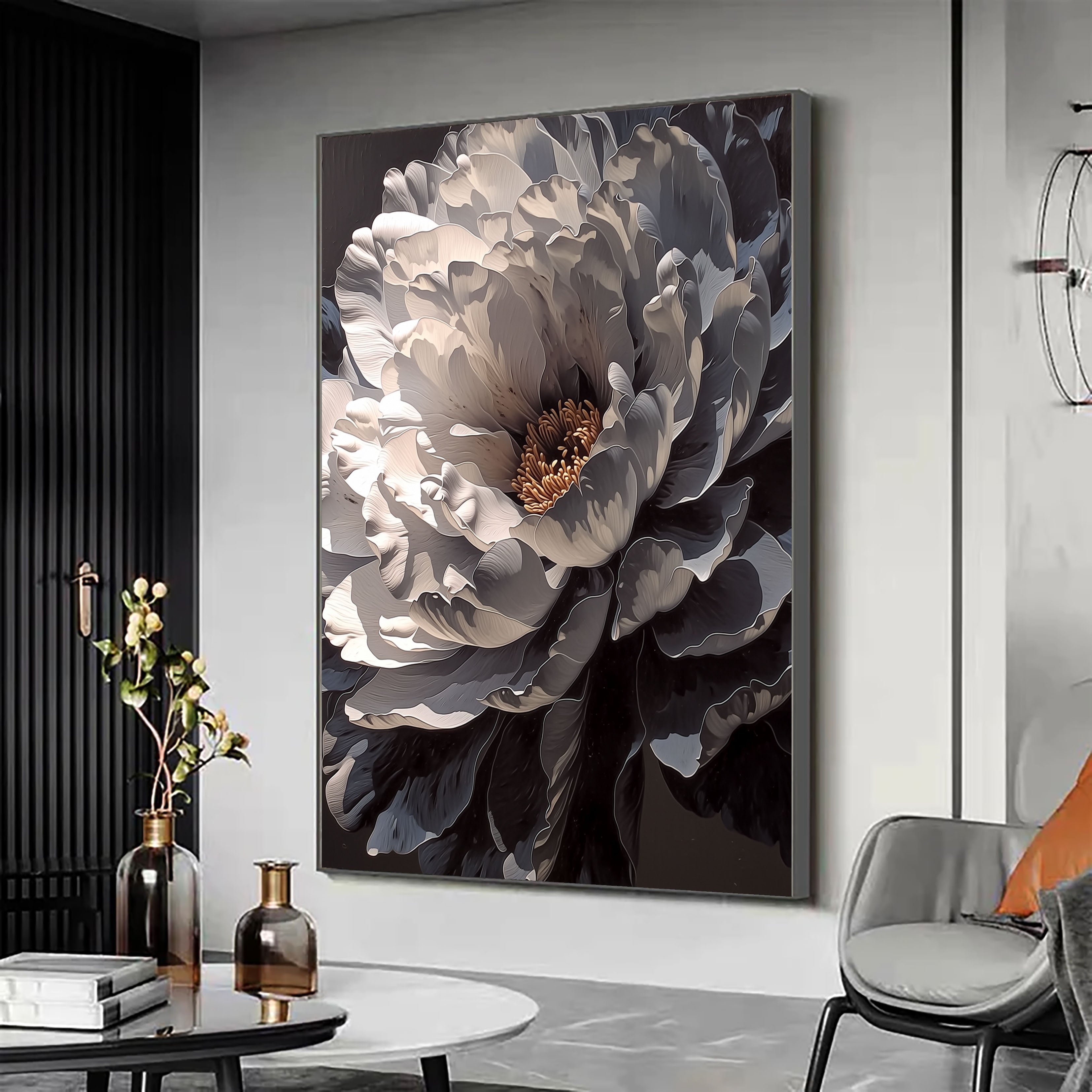 Strukturierte monochrome Pfingstrose | Silbergold