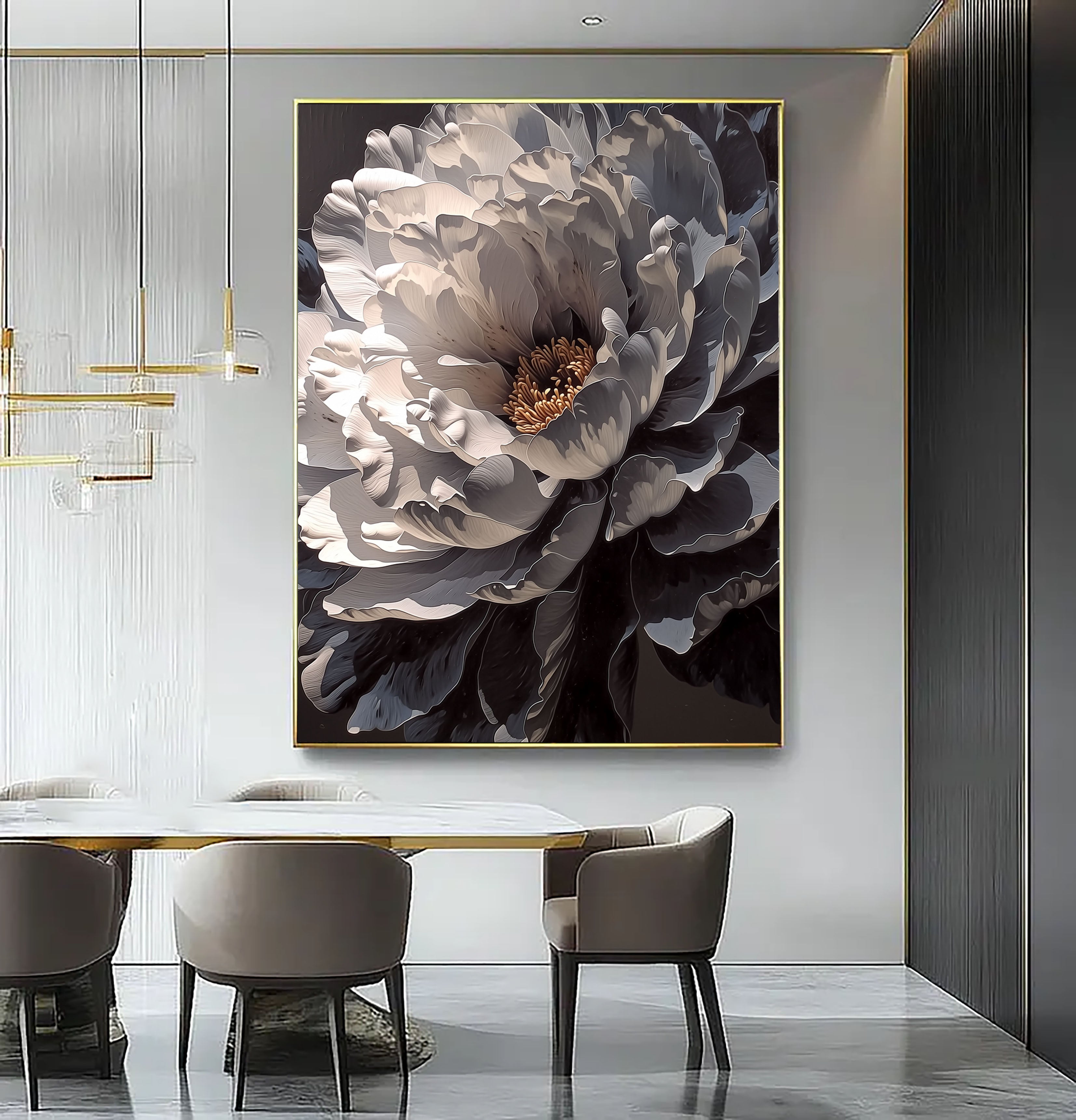 Textured Monochrome Peony | Silver Gold