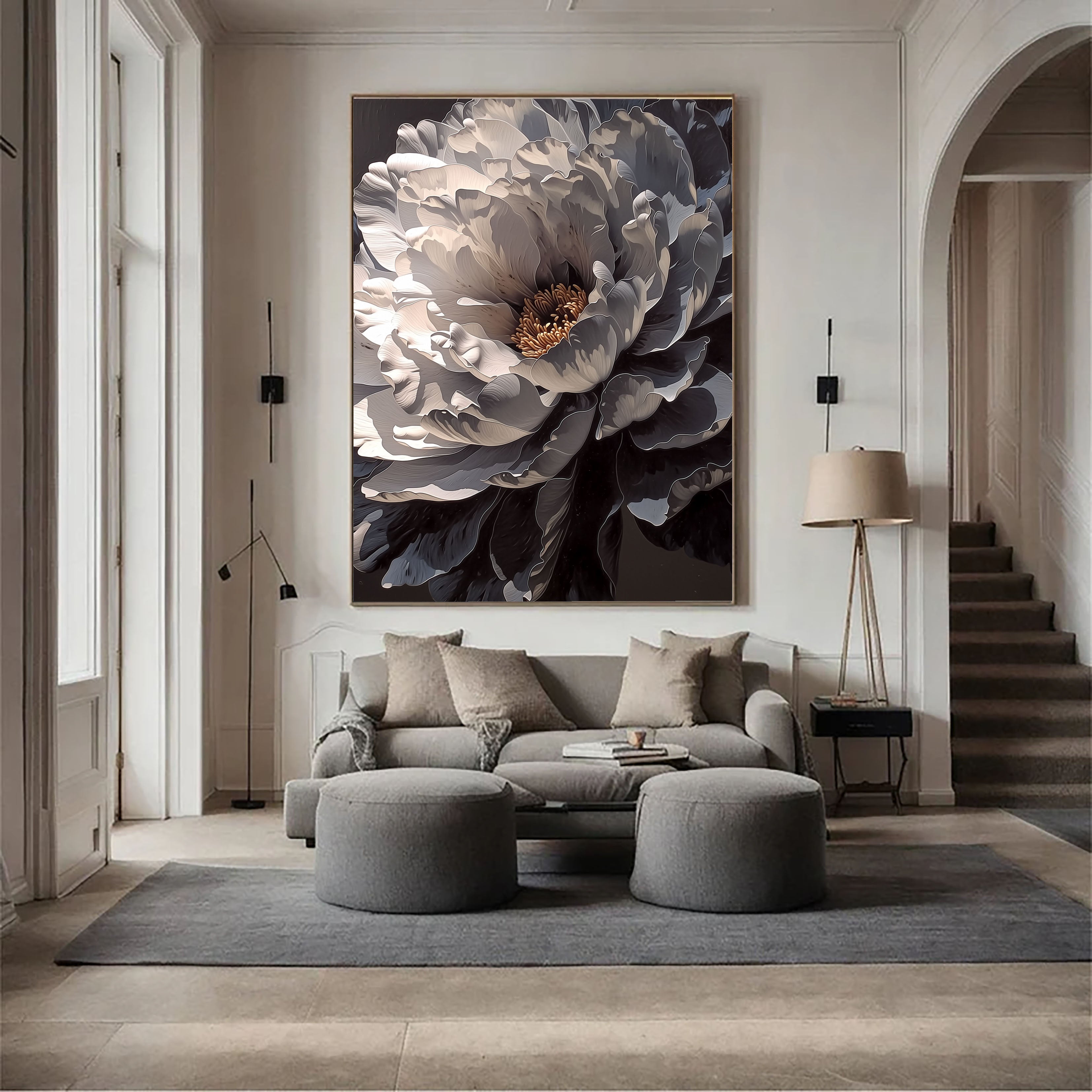 Textured Monochrome Peony | Silver Gold