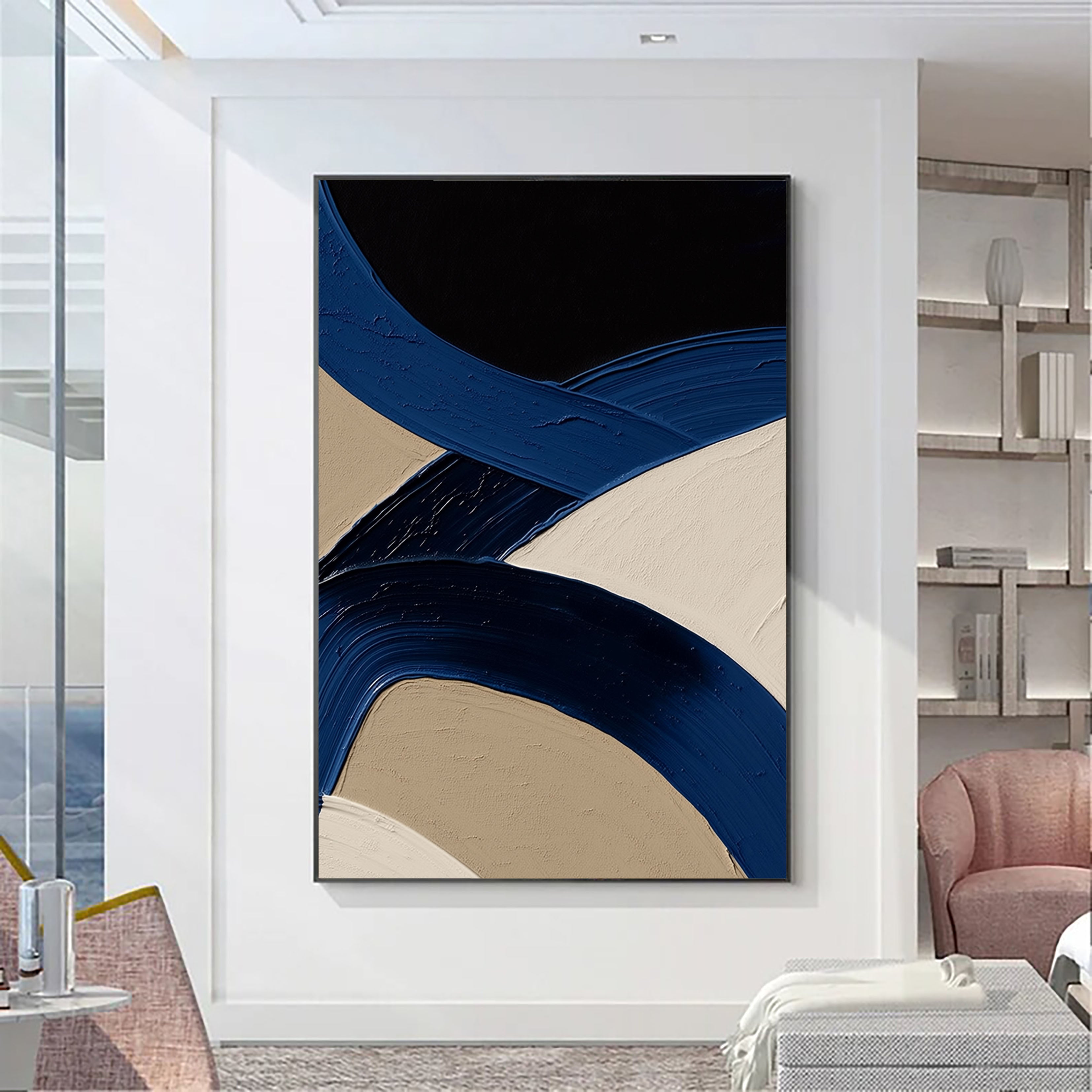 Textured Curved Strokes | Indigo Beige