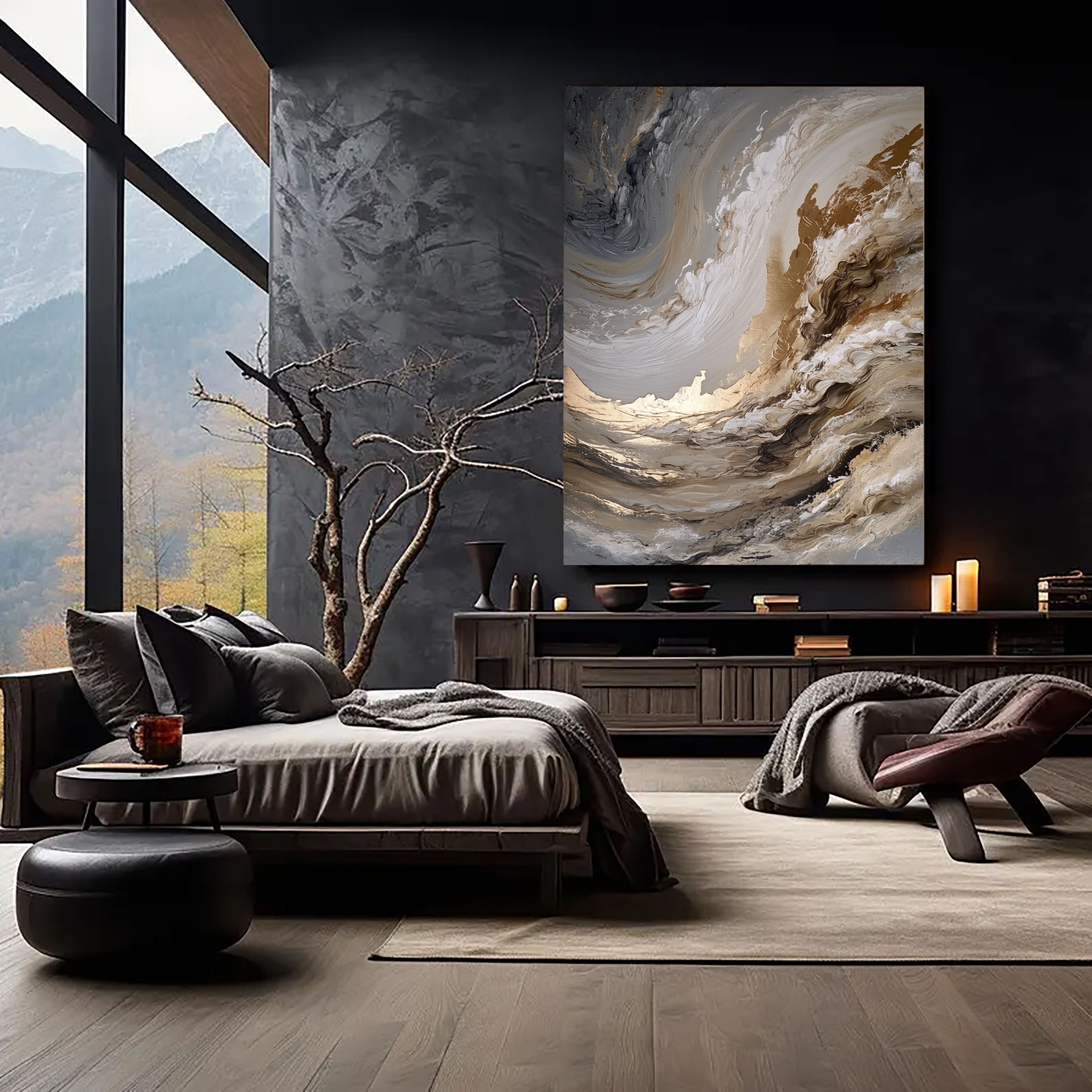 Textured Swirling Waves | Gold Gray