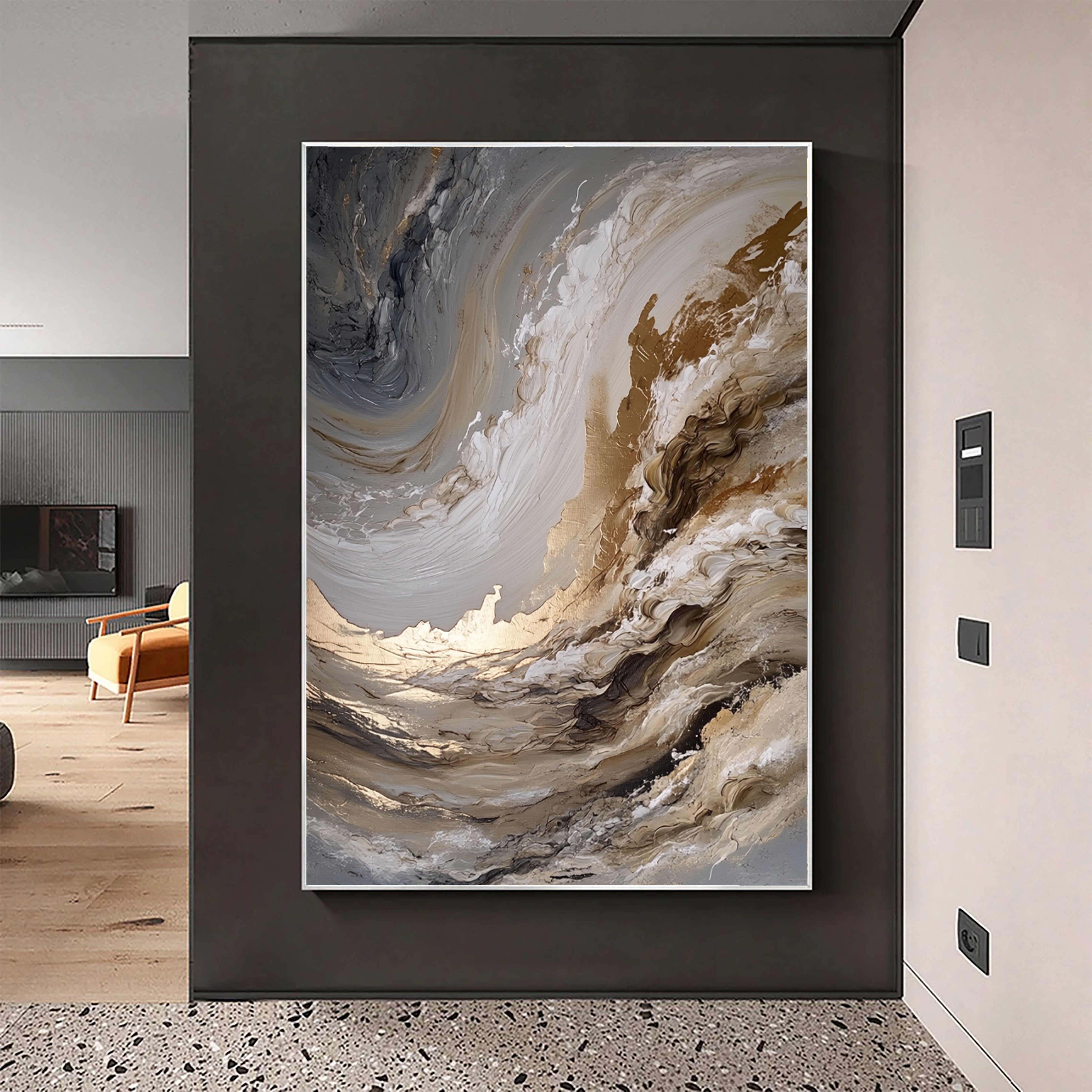 Textured Swirling Waves | Gold Gray