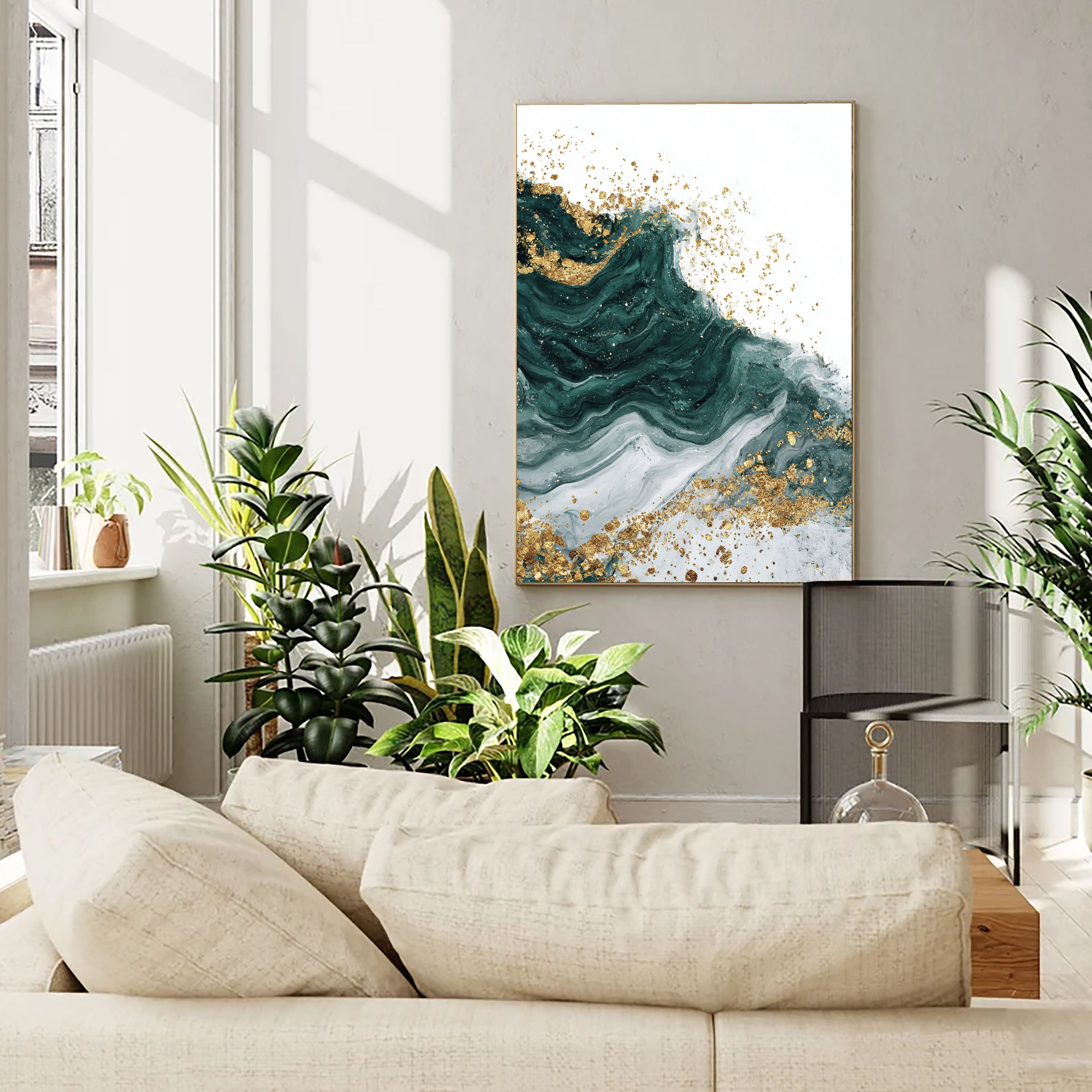 Textured Emerald Flow | Gilded Swirl