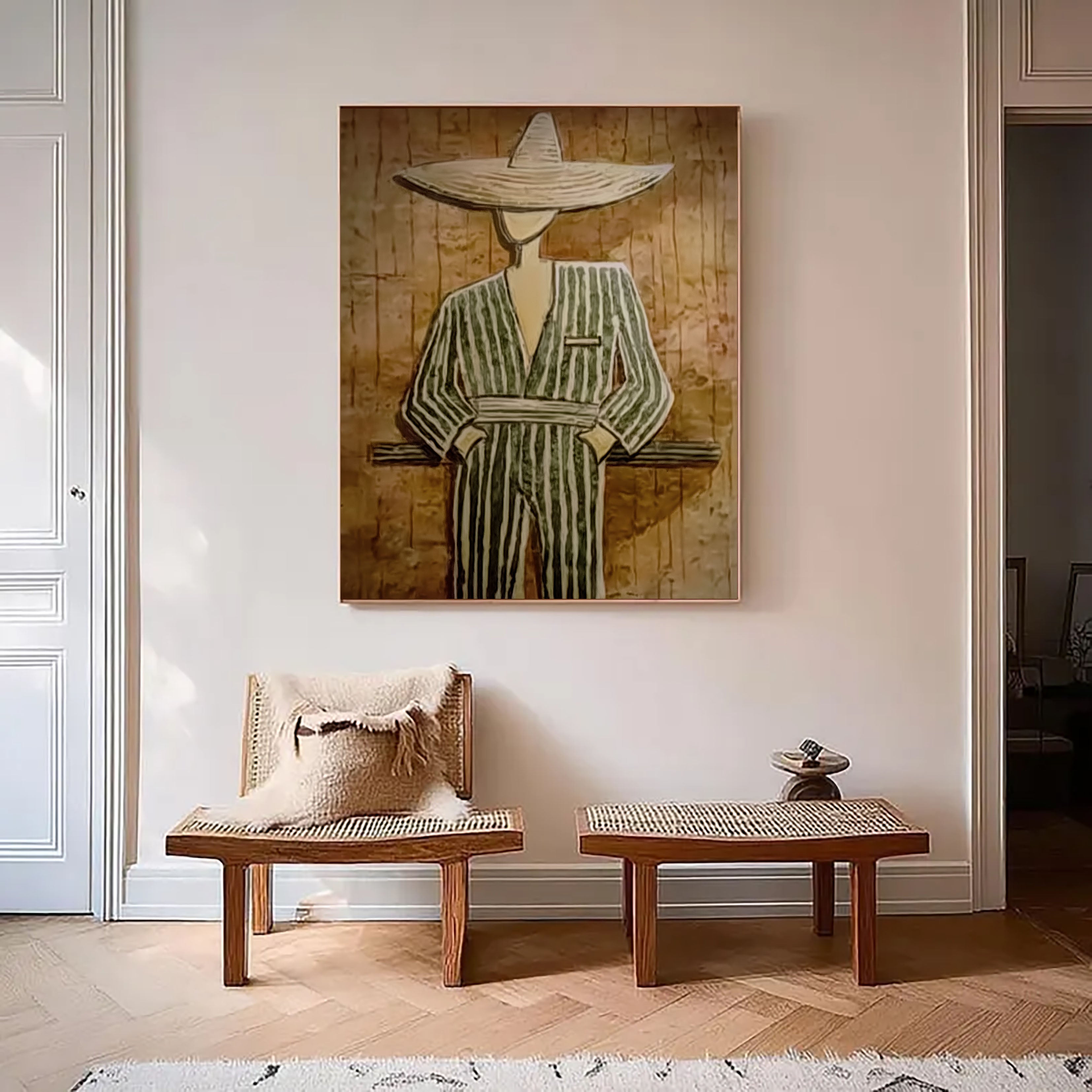 Textured Folk Opulence | Striped Sombrero