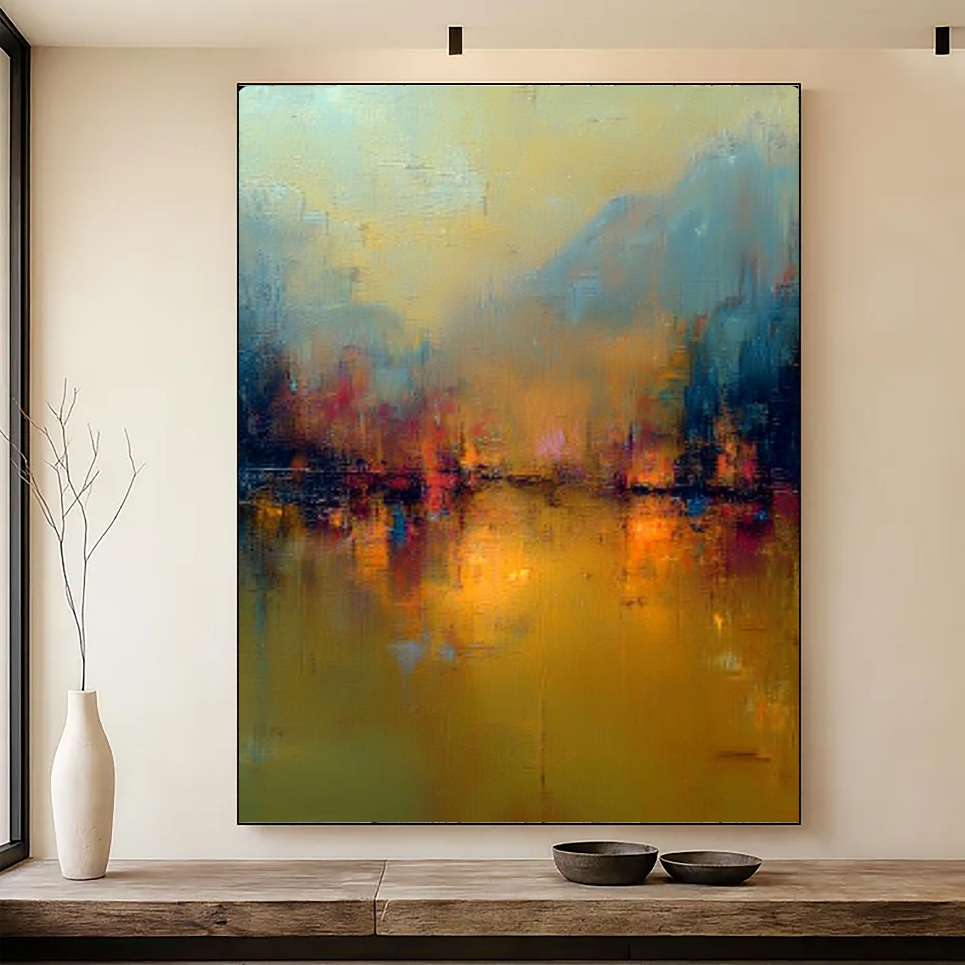 Vibrant Cityscape Reflection | Golden Glow