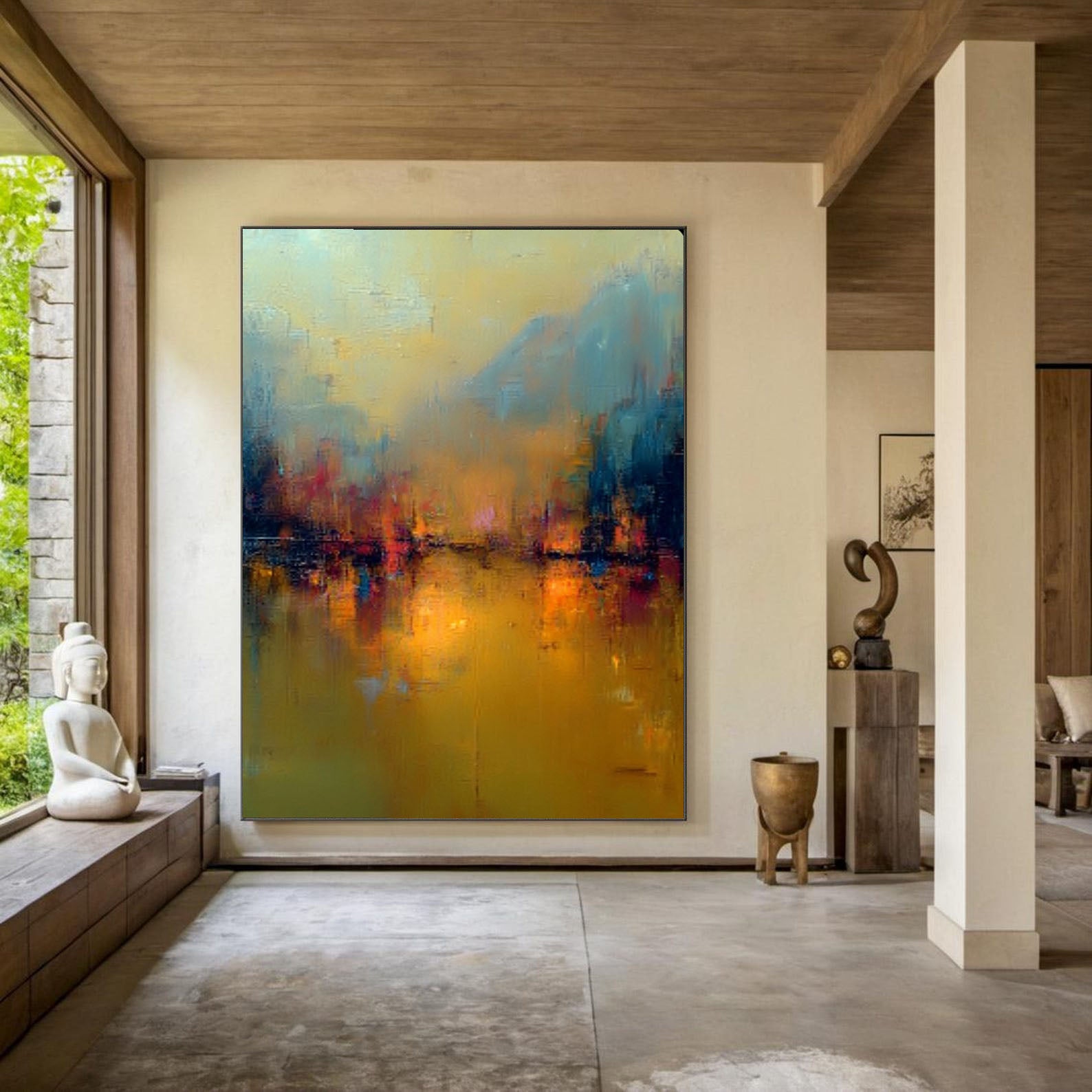 Vibrant Cityscape Reflection | Golden Glow