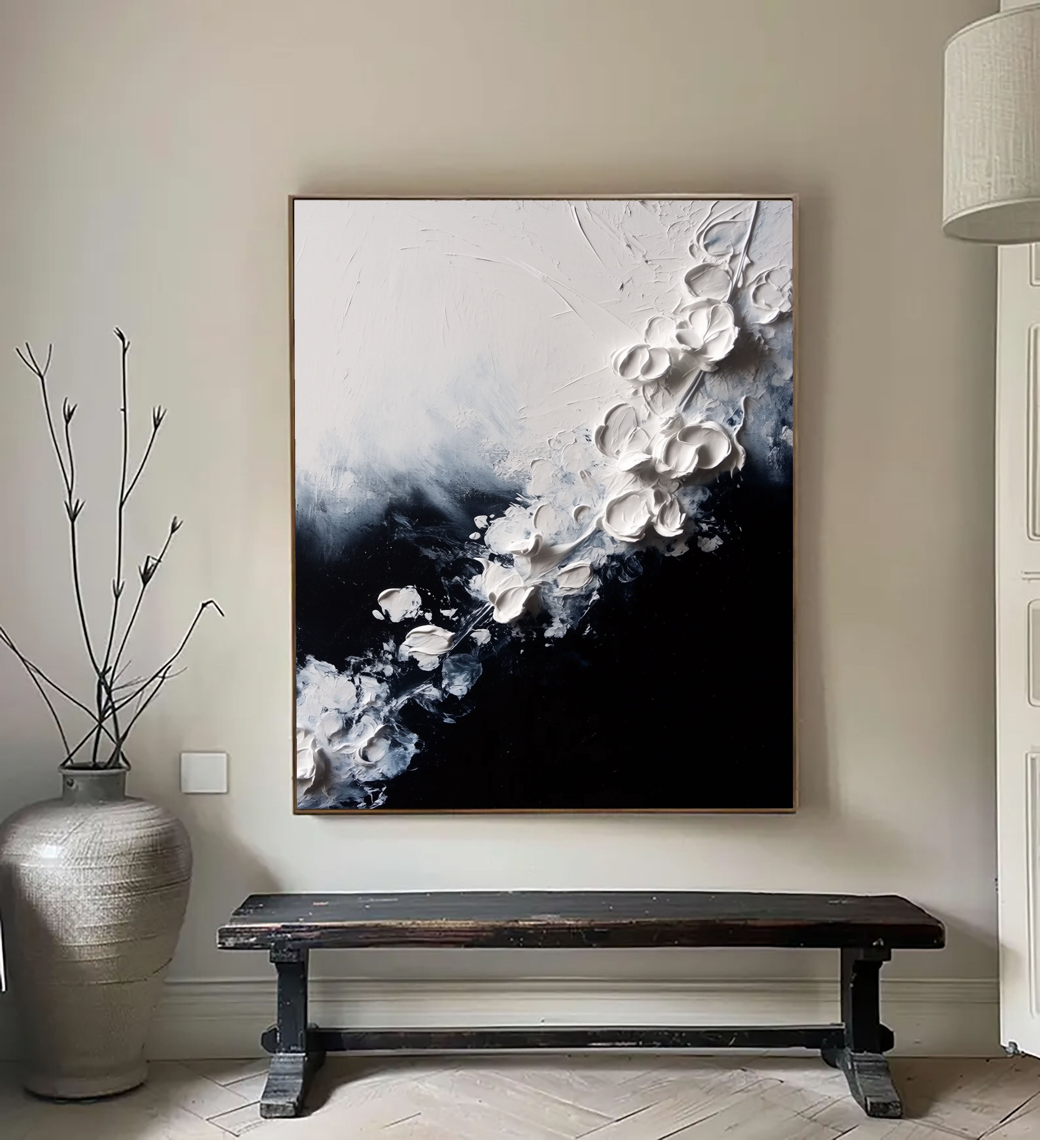Textured Floral Cascade | White Black