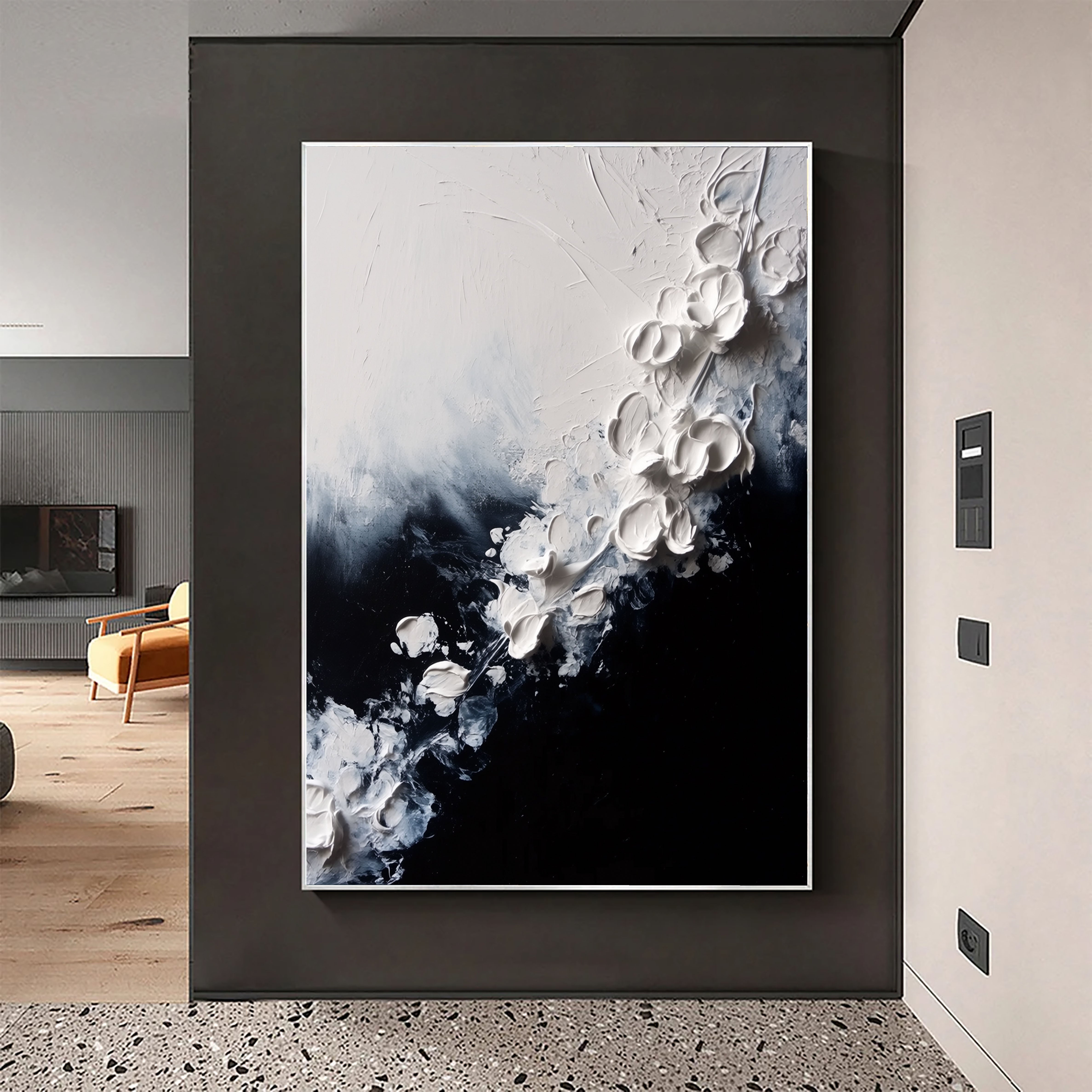 Textured Floral Cascade | White Black