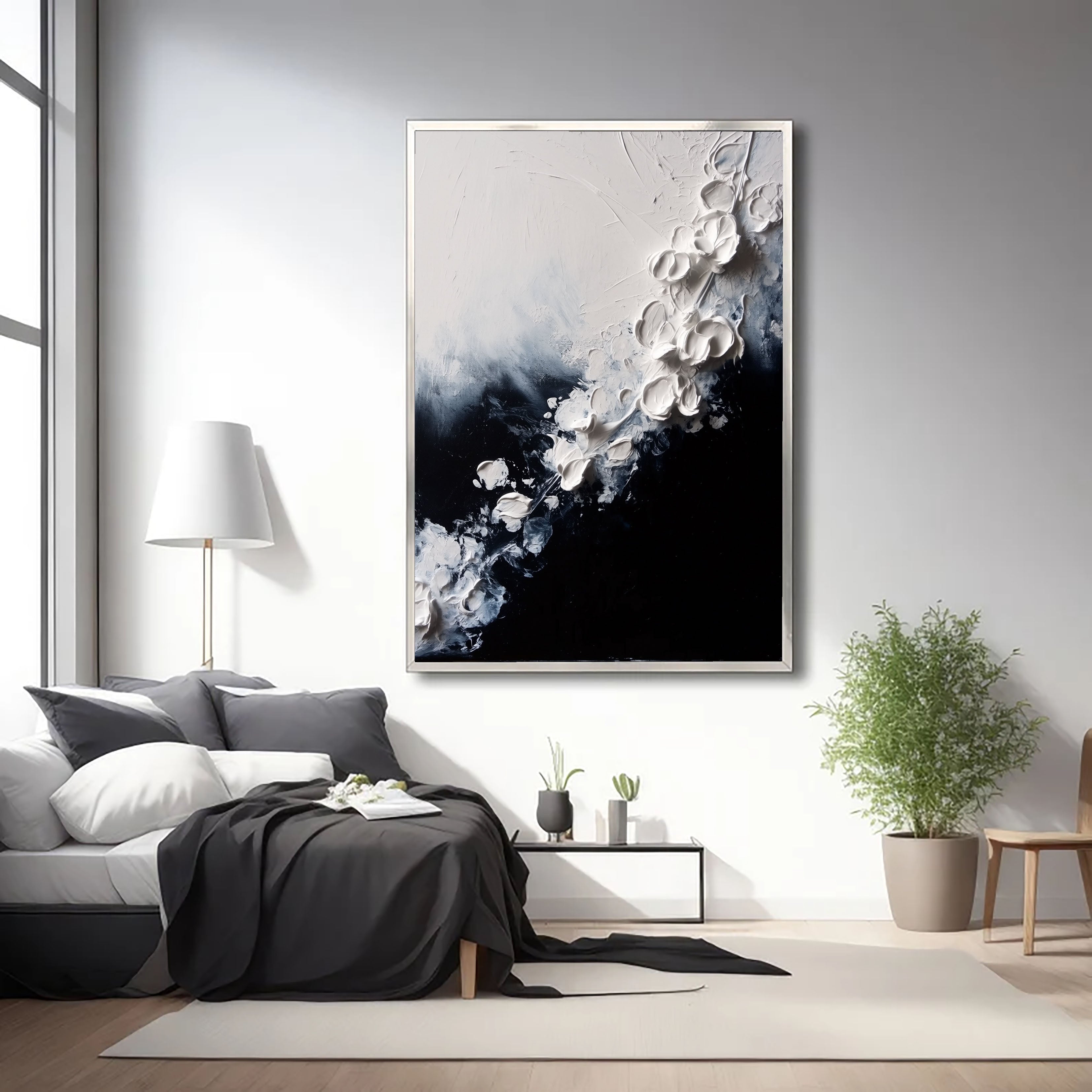 Textured Floral Cascade | White Black