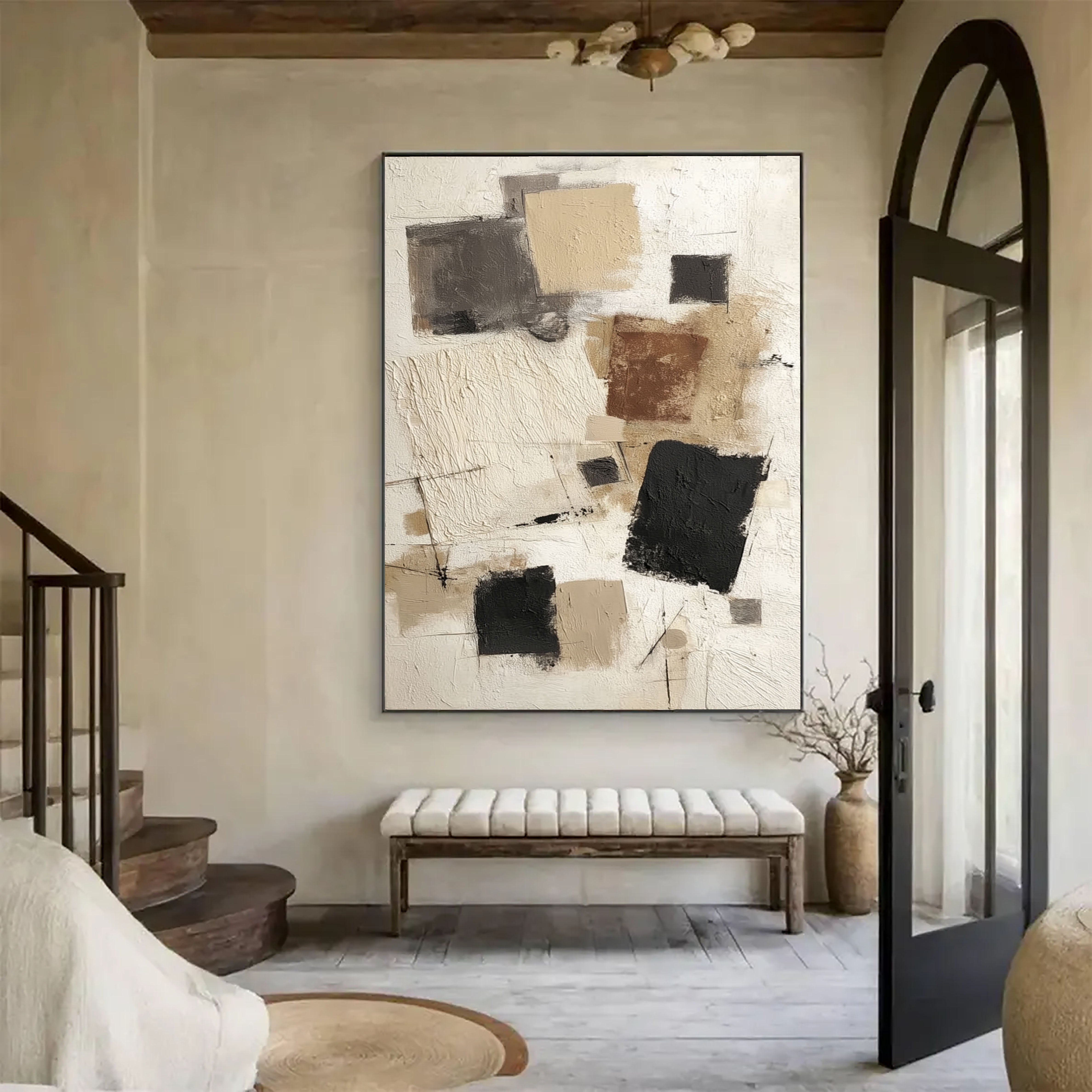 Textured Geometric Abstract | Beige Black