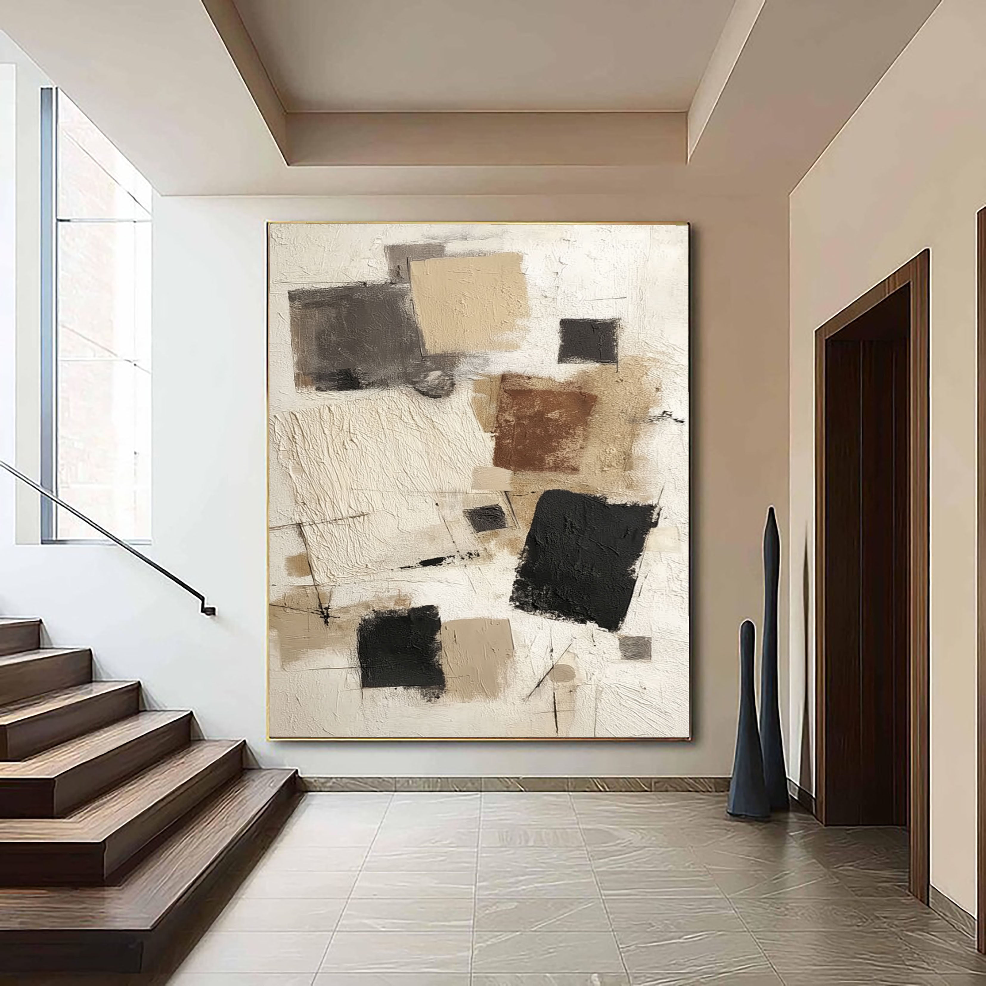 Textured Geometric Abstract | Beige Black
