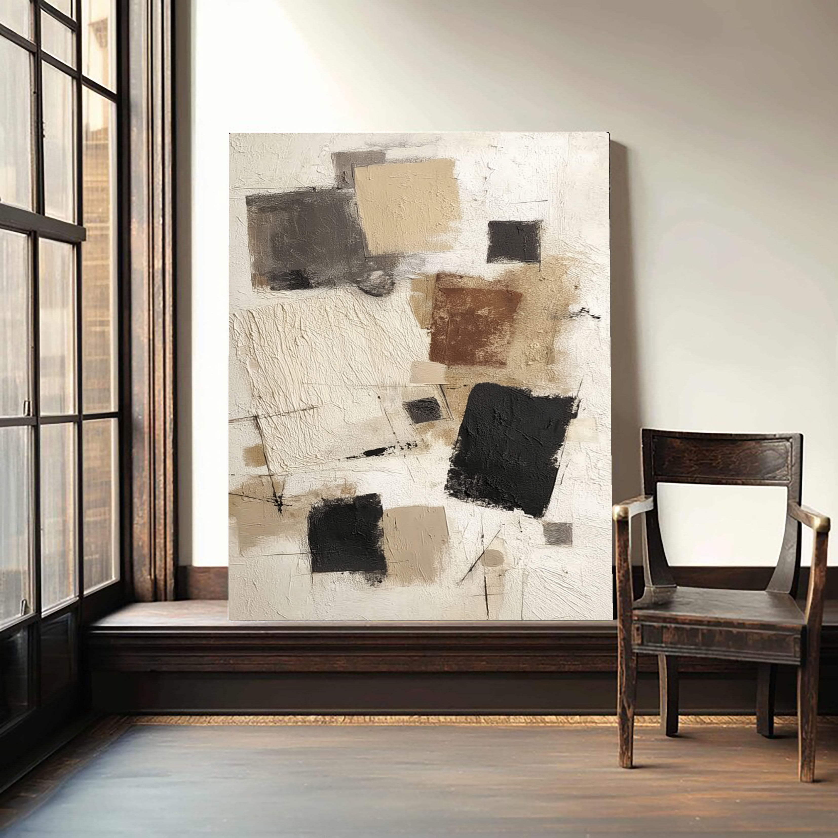 Textured Geometric Abstract | Beige Black