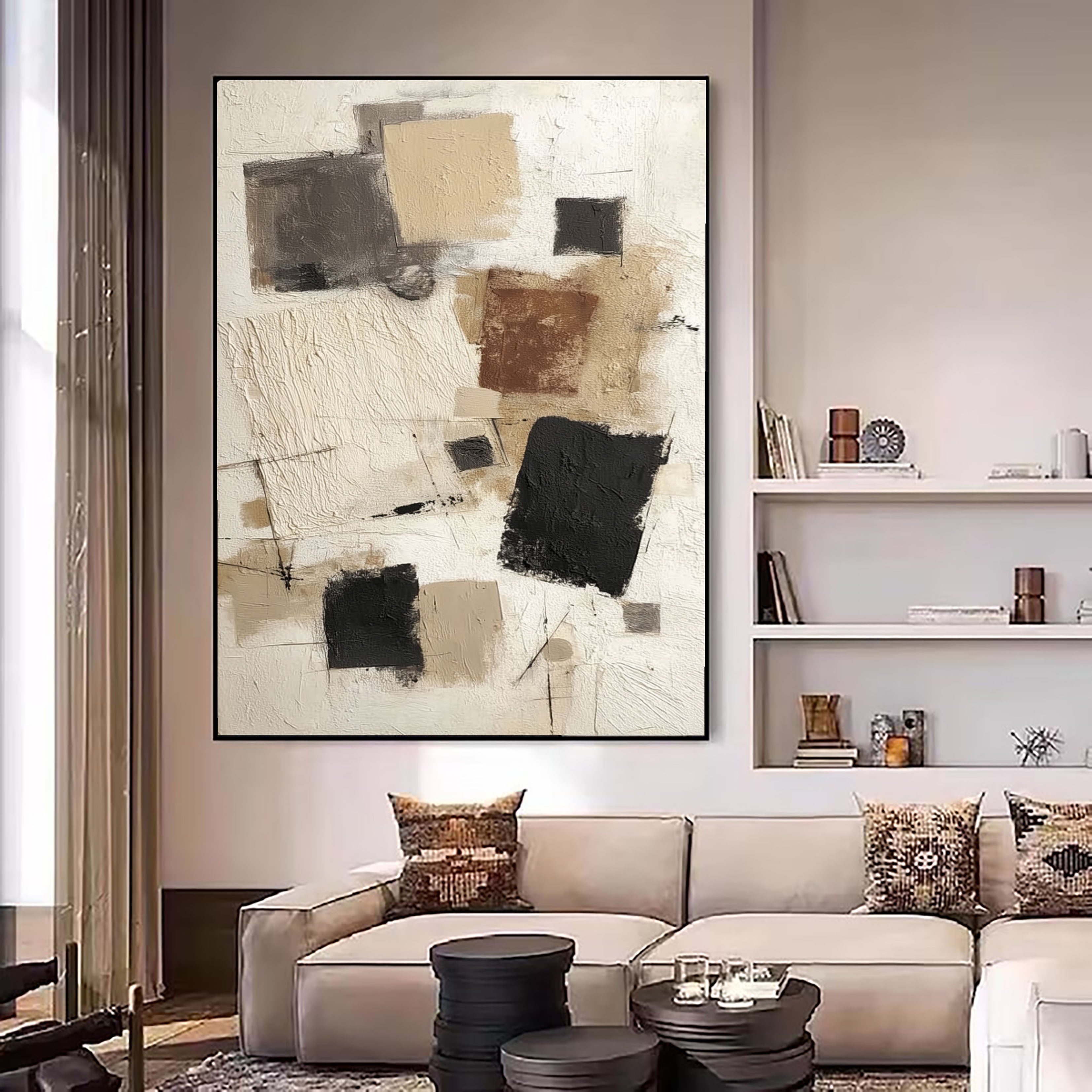 Textured Geometric Abstract | Beige Black