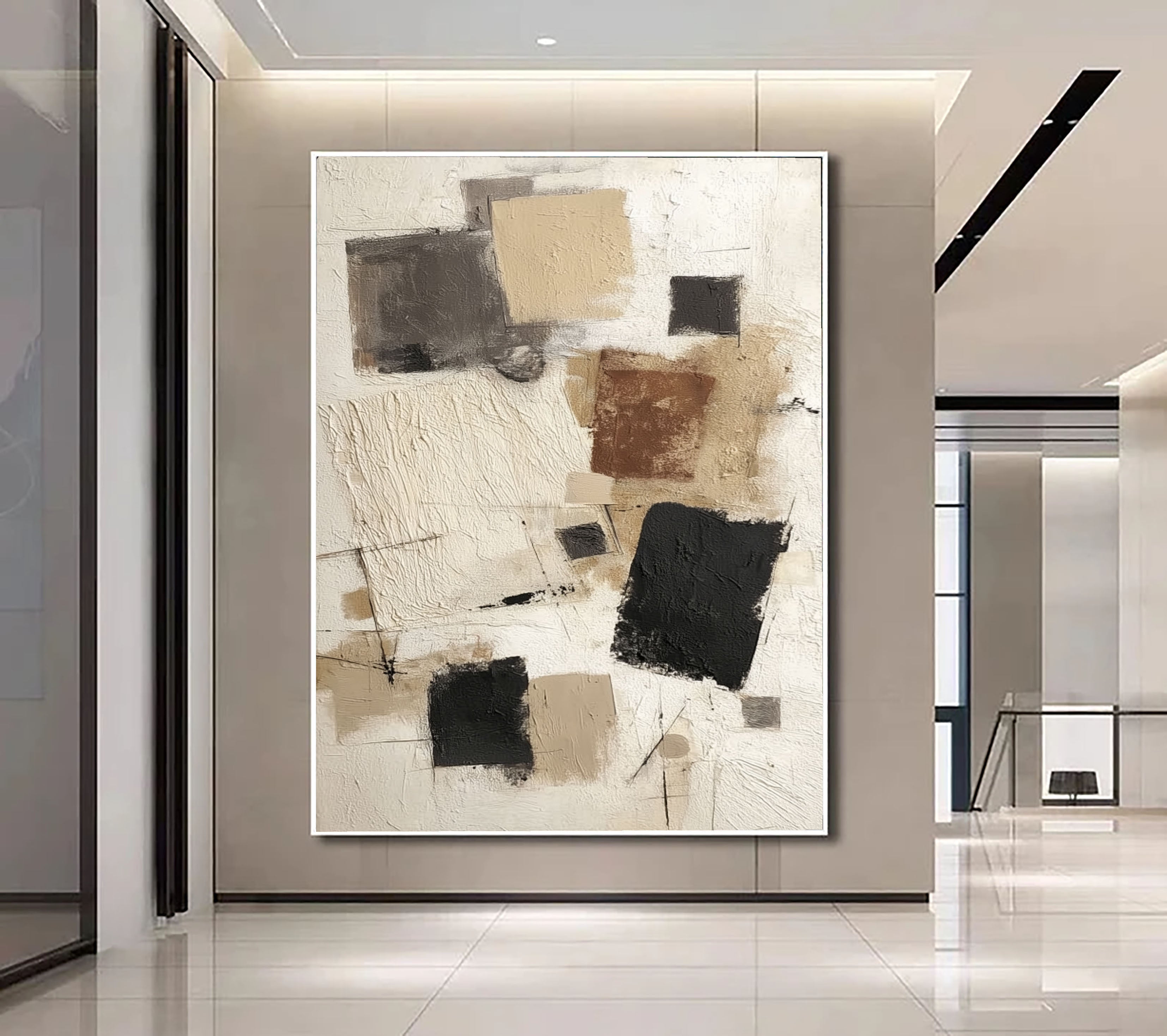 Textured Geometric Abstract | Beige Black