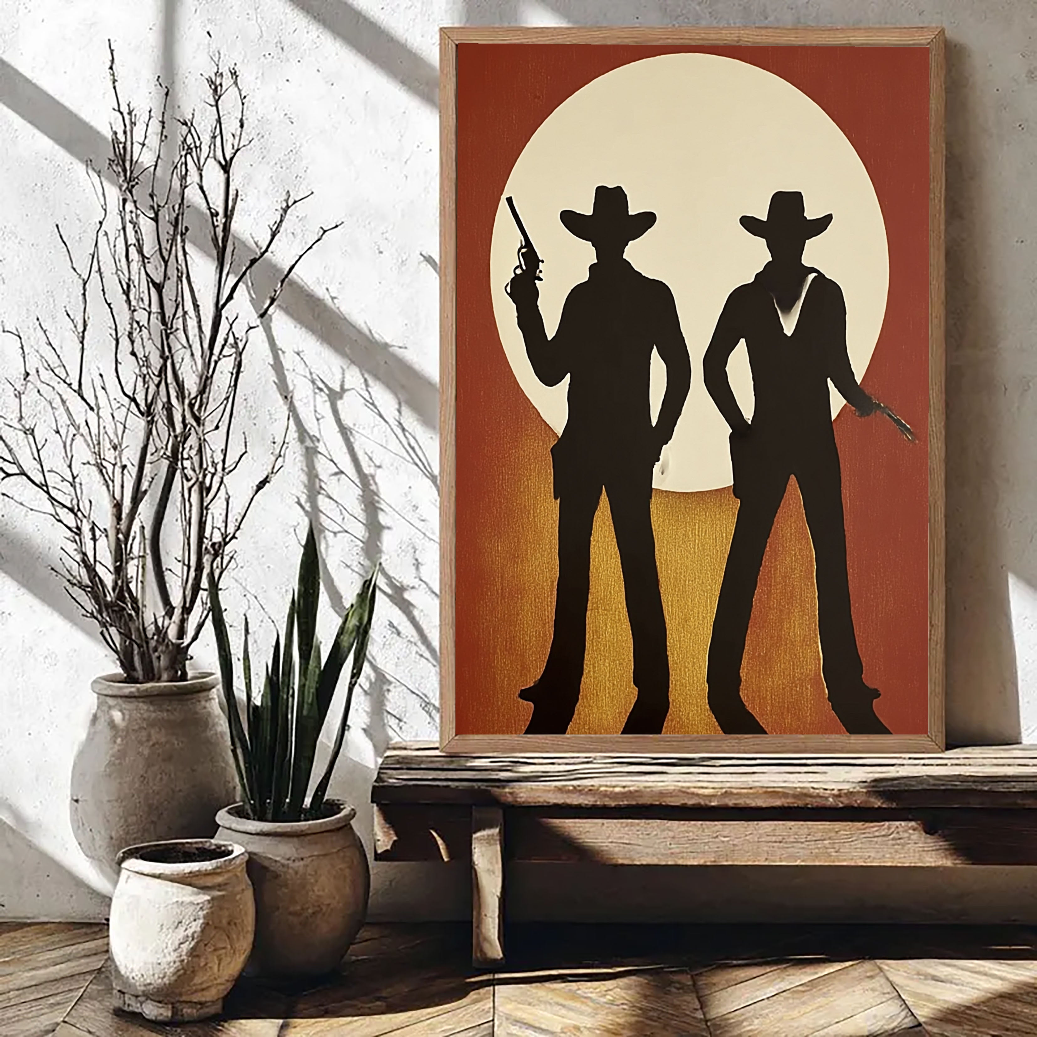 Textured Cowboy Silhouette | Sunset Glow
