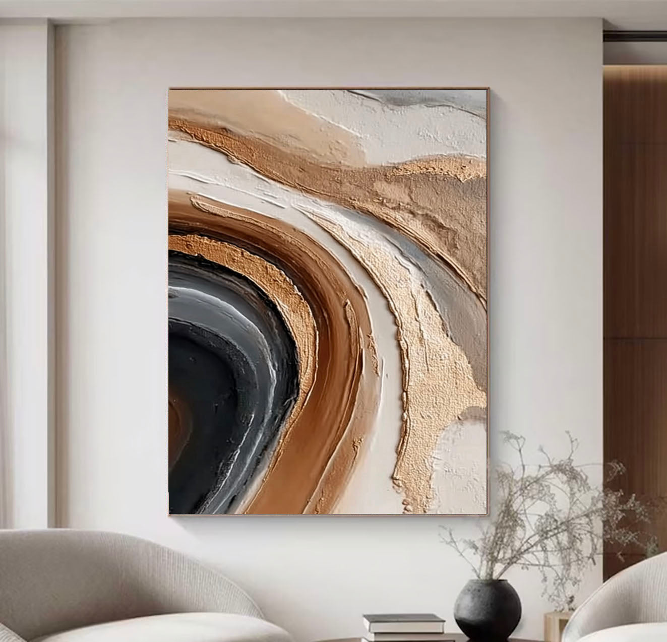 Textured Earth Tone Swirl | Gold Accent