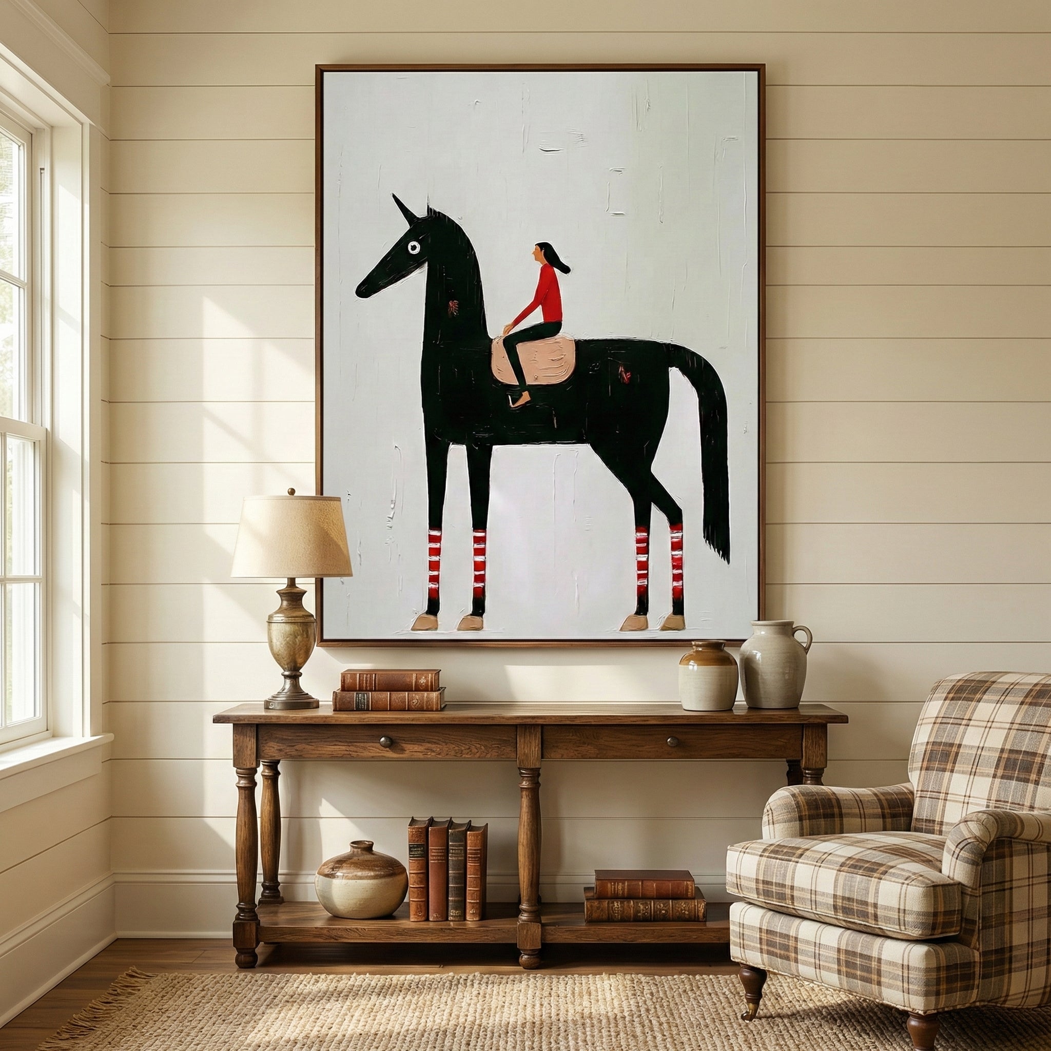Textured Whimsical Equine | Red Accents