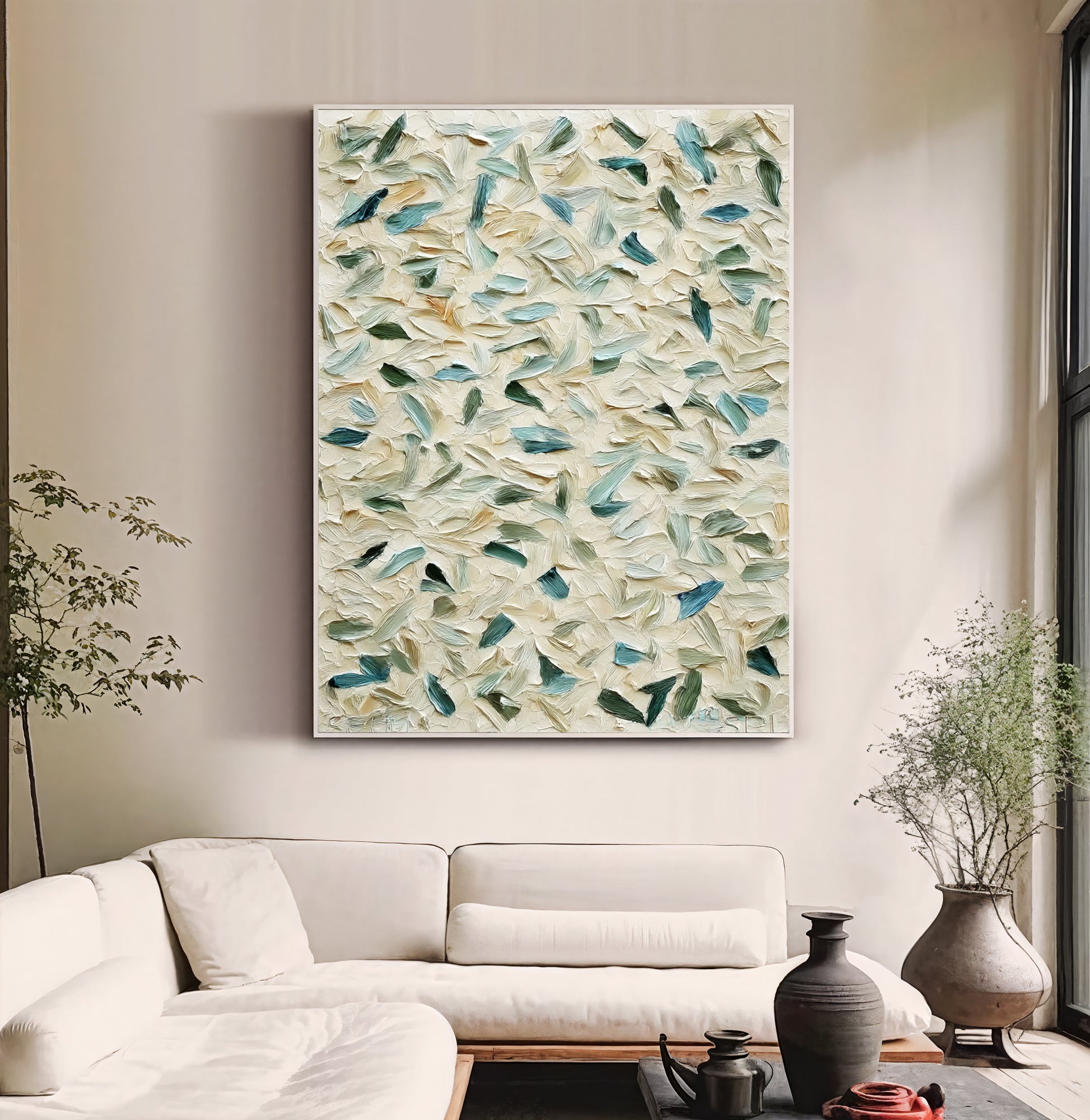 Textured Leaf Opulence | Aqua Whispers