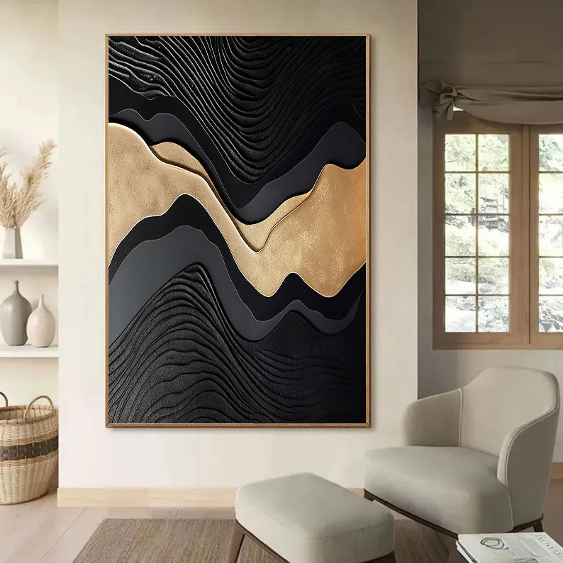 Textured Gilded Ripples | Obsidian Wave