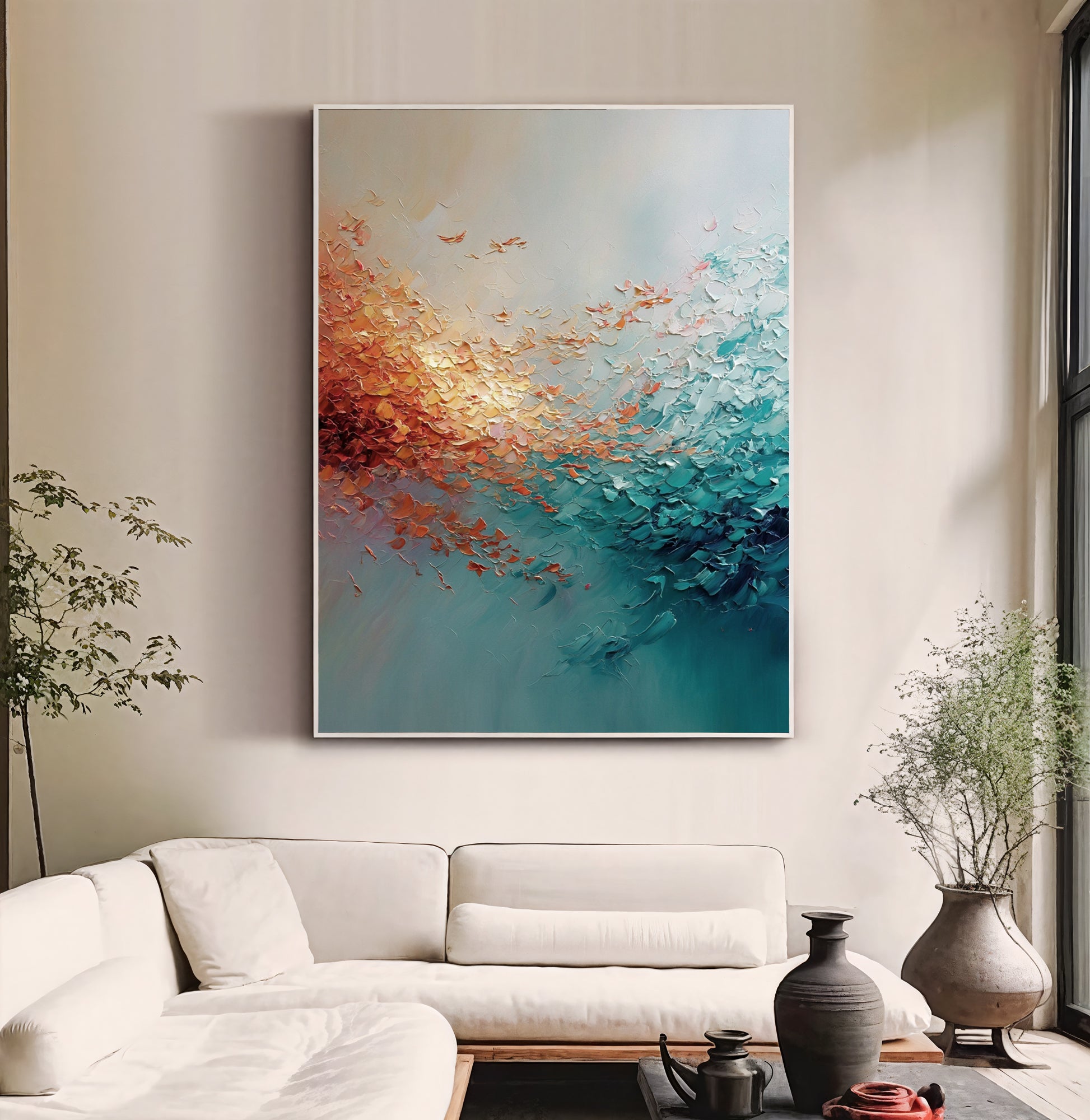 Textured Coral Cascade | Teal Swirl