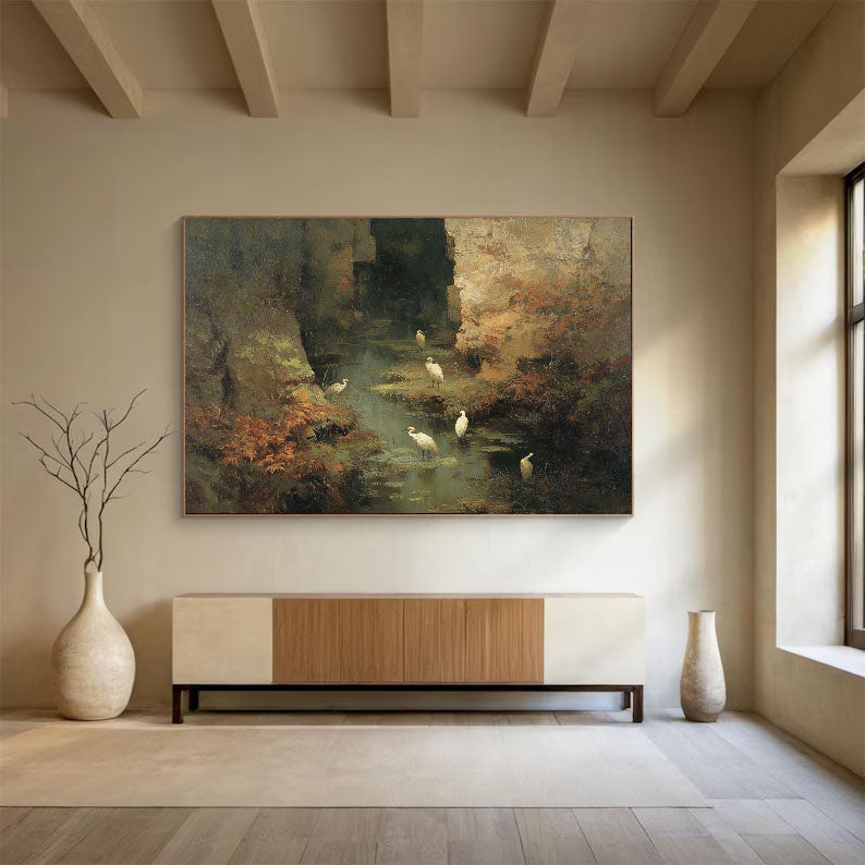 Textured Grotto Solitude | White Egrets