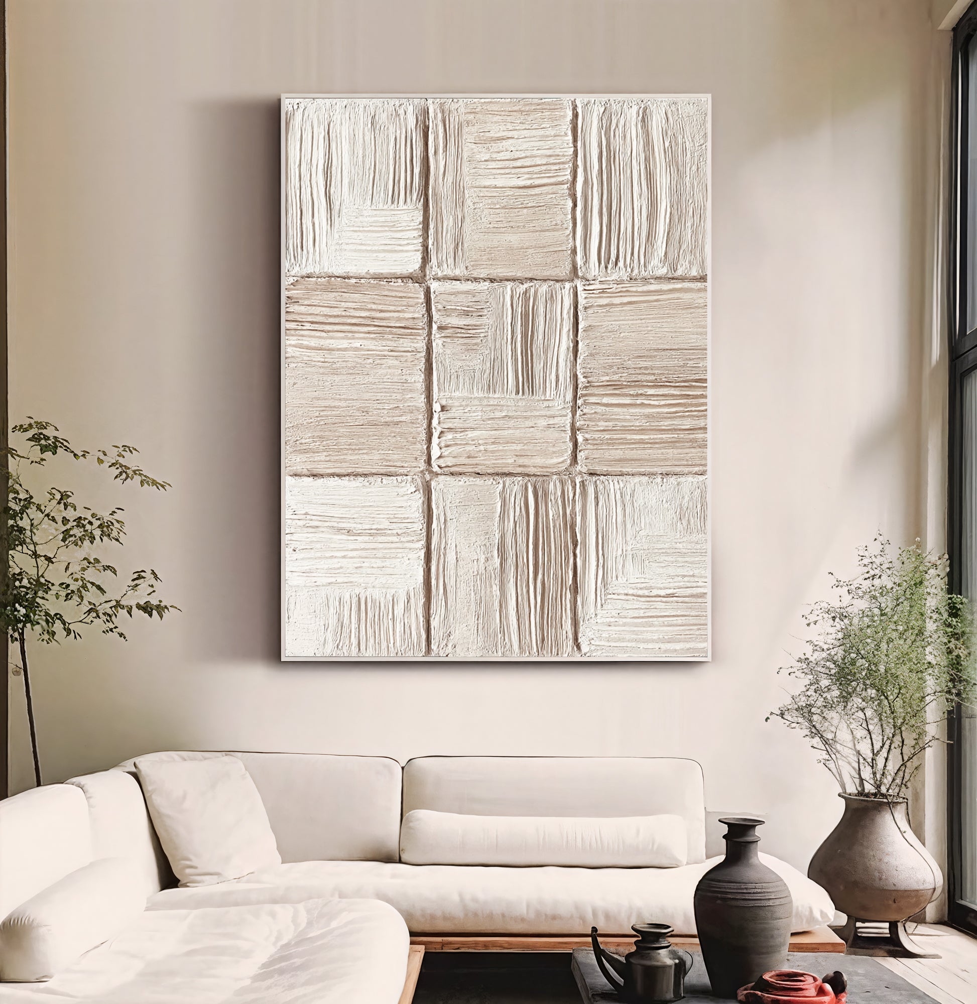 Textured Neutral Opulence | Cream Grid