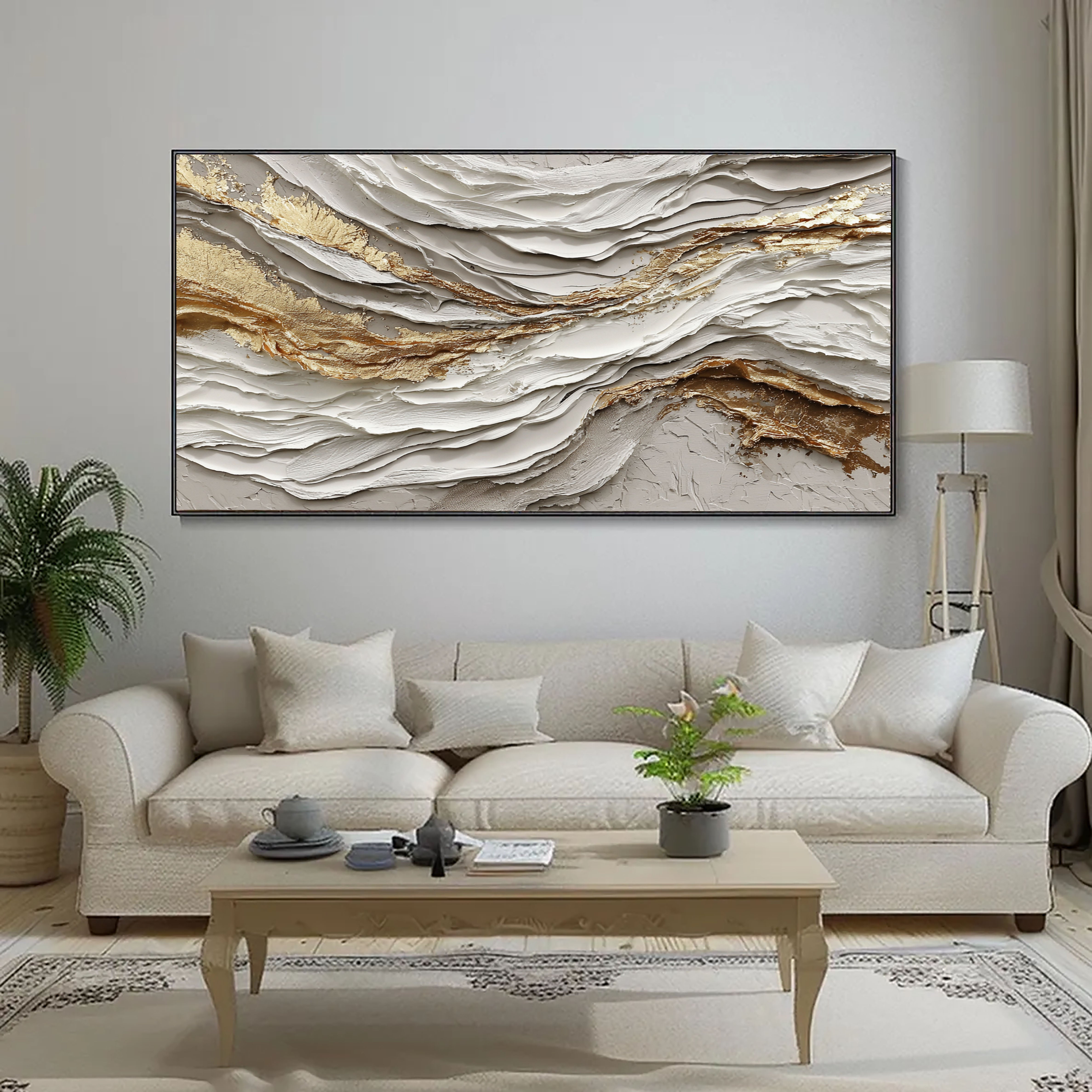 Textured Ivory Currents | Gilded Streaks