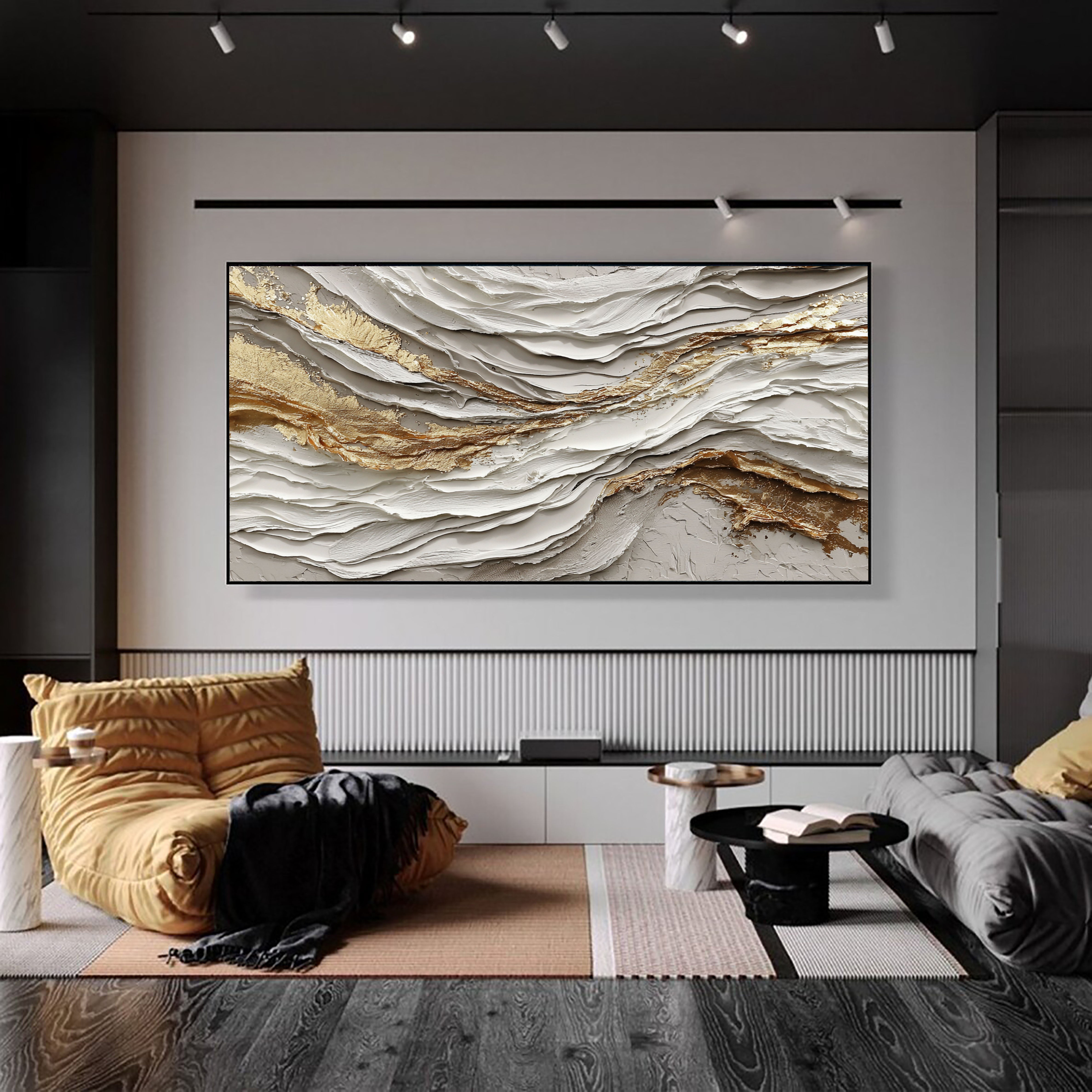 Textured Ivory Currents | Gilded Streaks