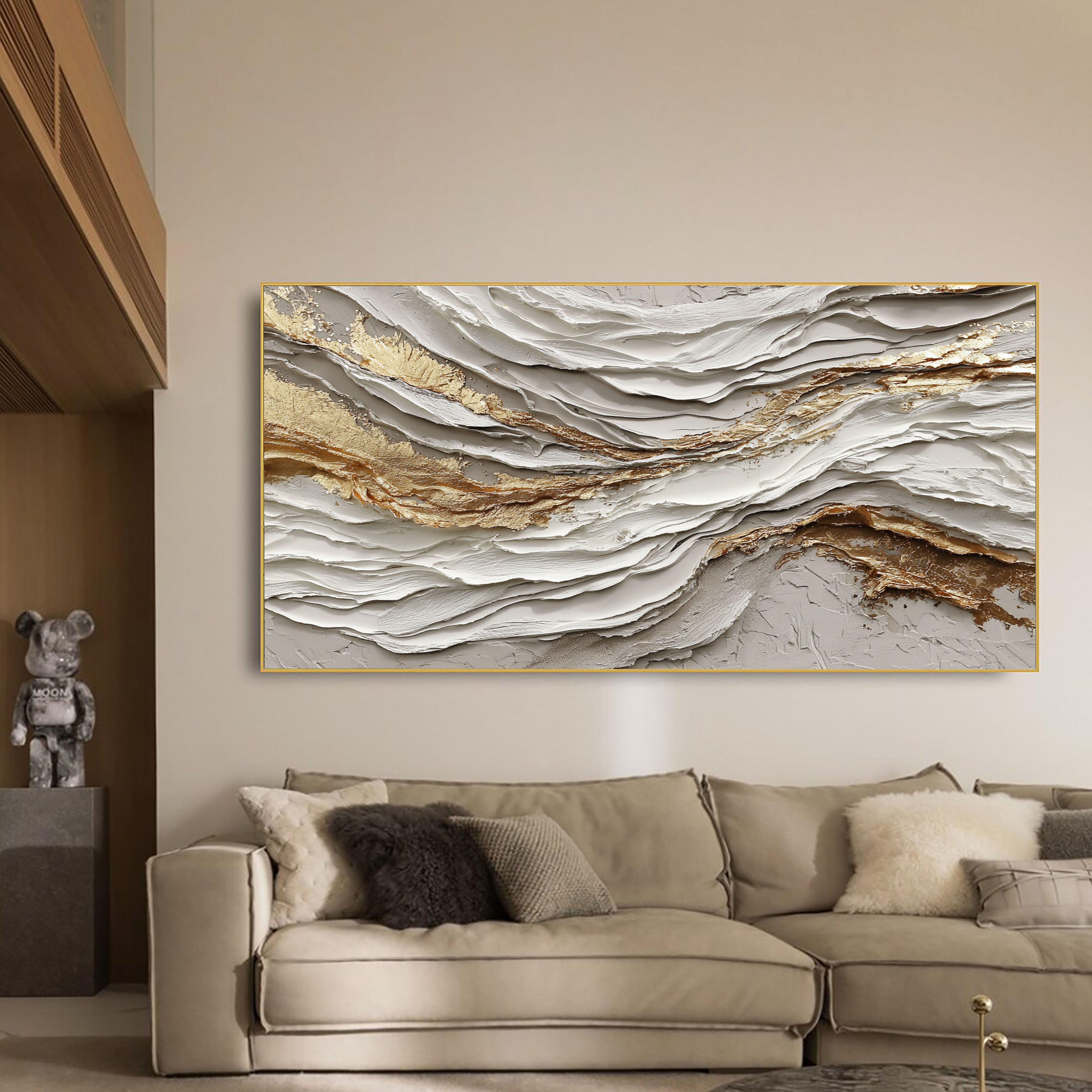 Textured Ivory Currents | Gilded Streaks