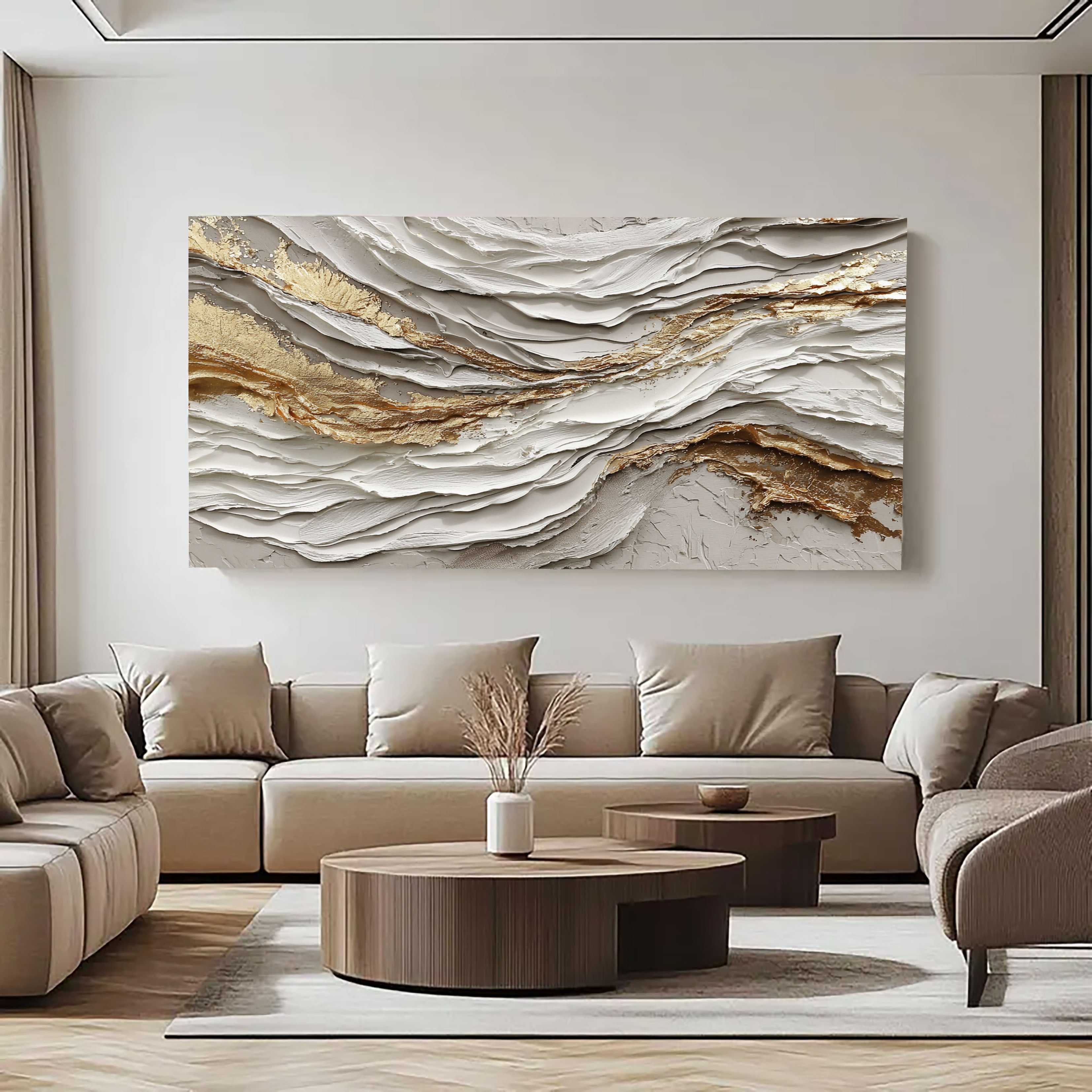 Textured Ivory Currents | Gilded Streaks