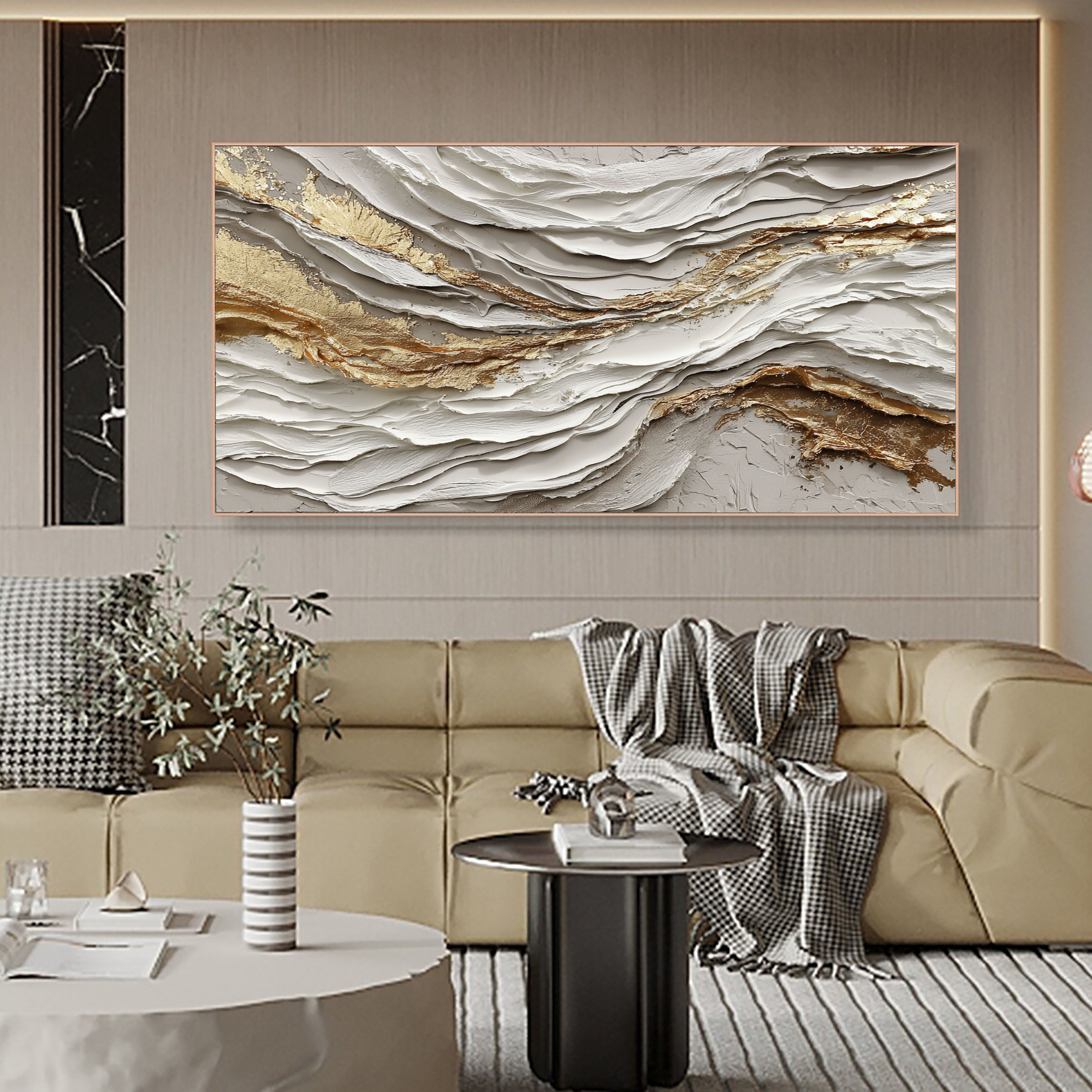 Textured Ivory Currents | Gilded Streaks