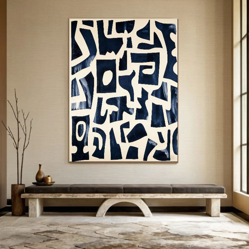 Textured Indigo Geometry | Cream Maze