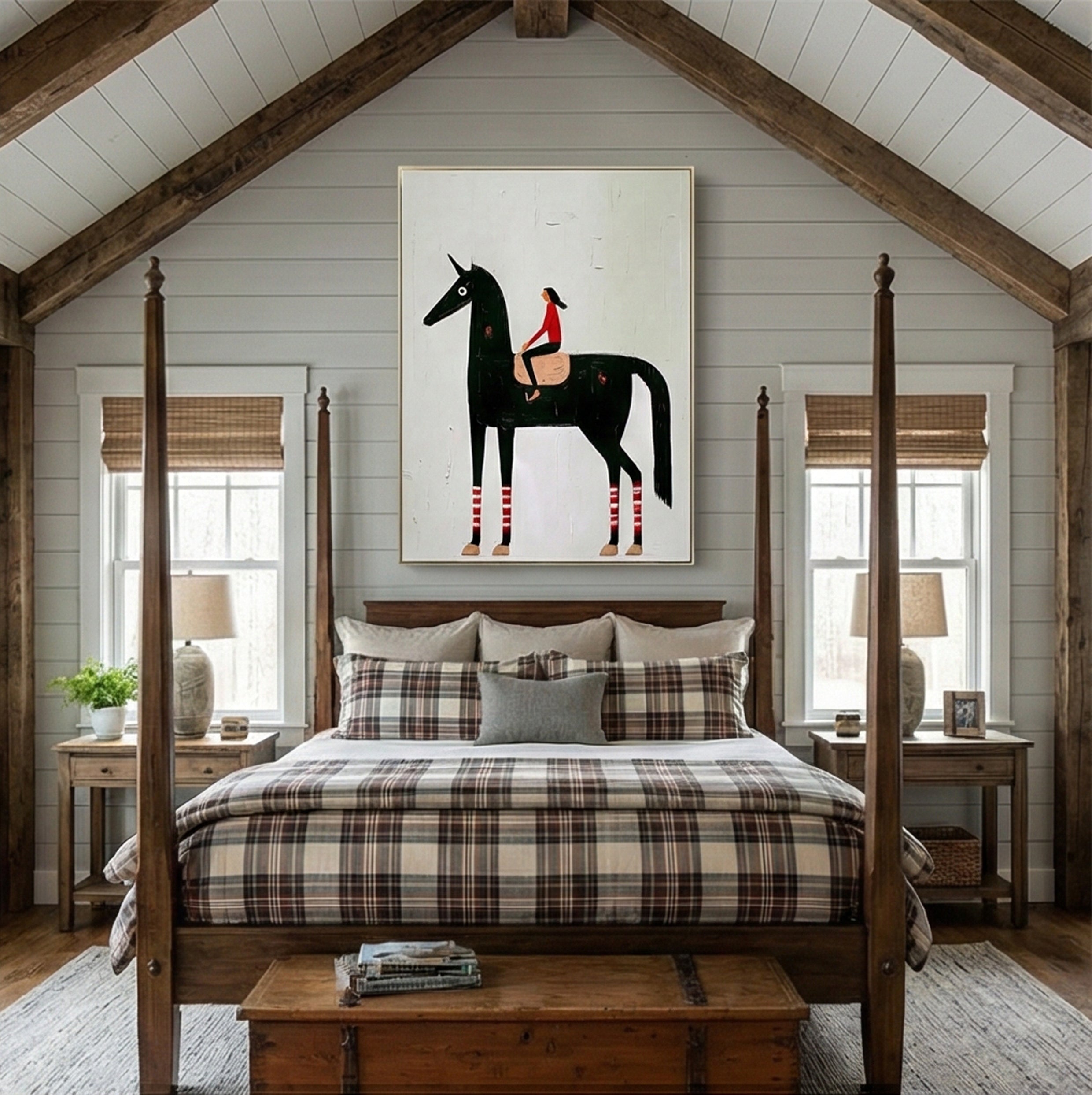 Textured Whimsical Equine | Red Accents