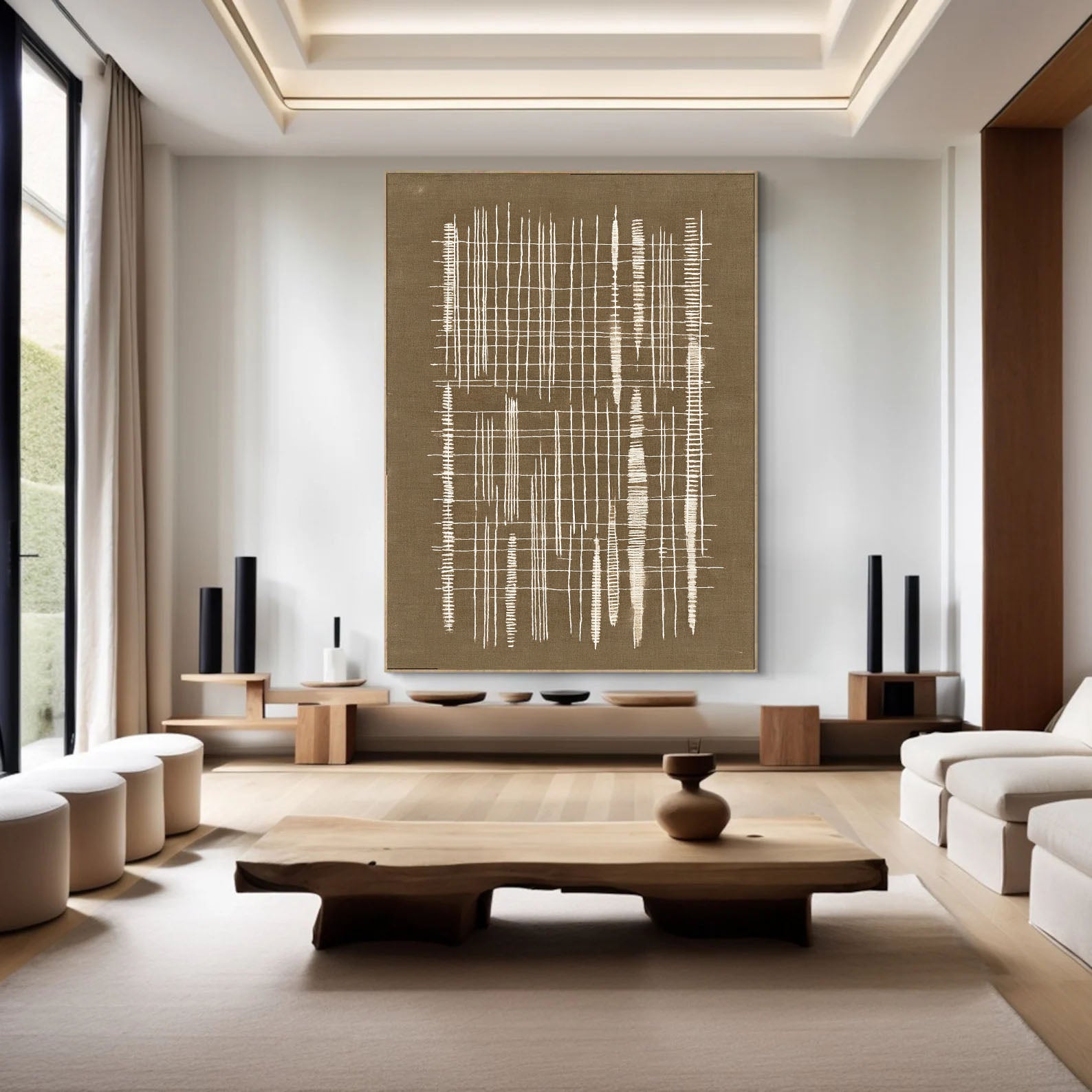 Textured Linear Elegance | Beige Grids