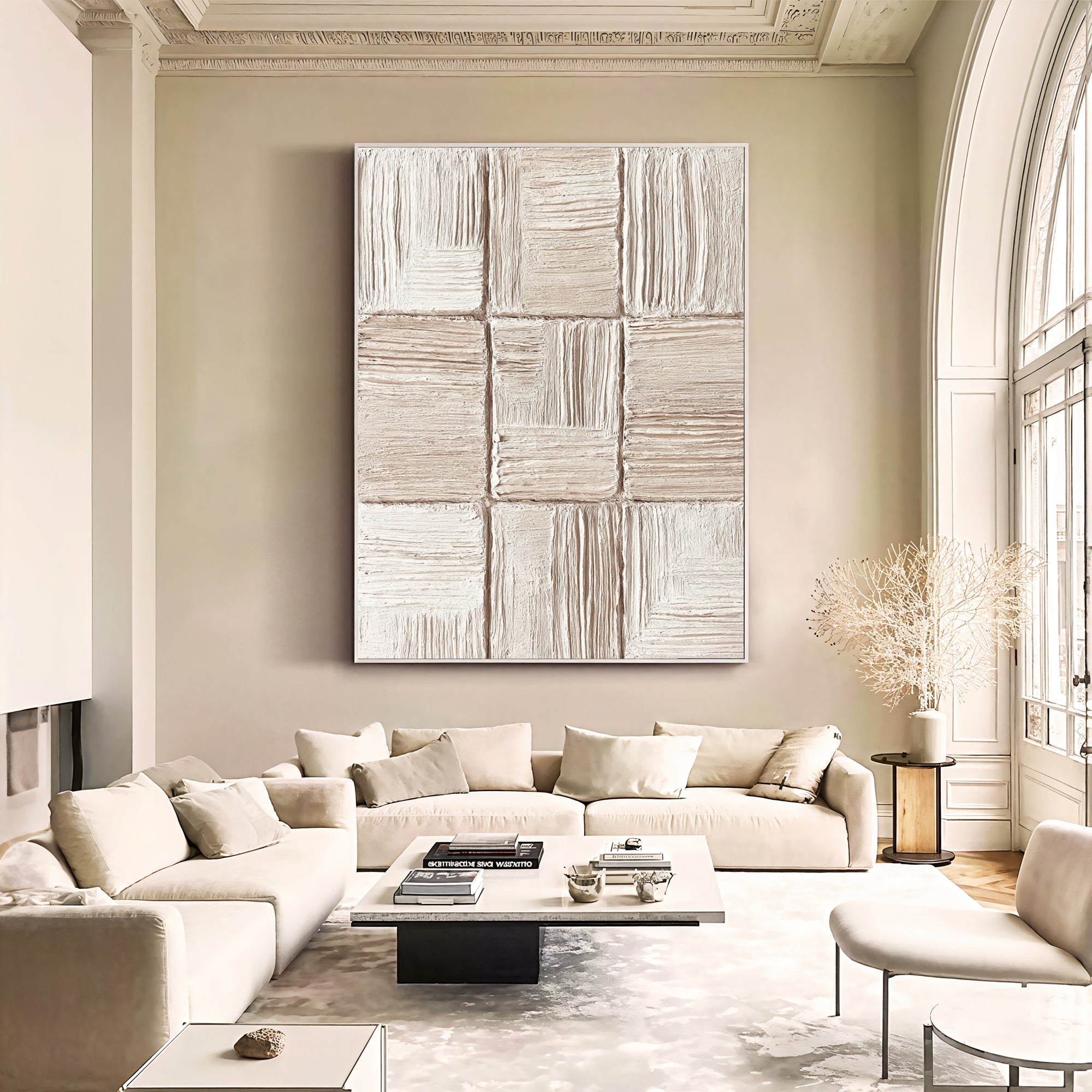 Textured Neutral Opulence | Cream Grid