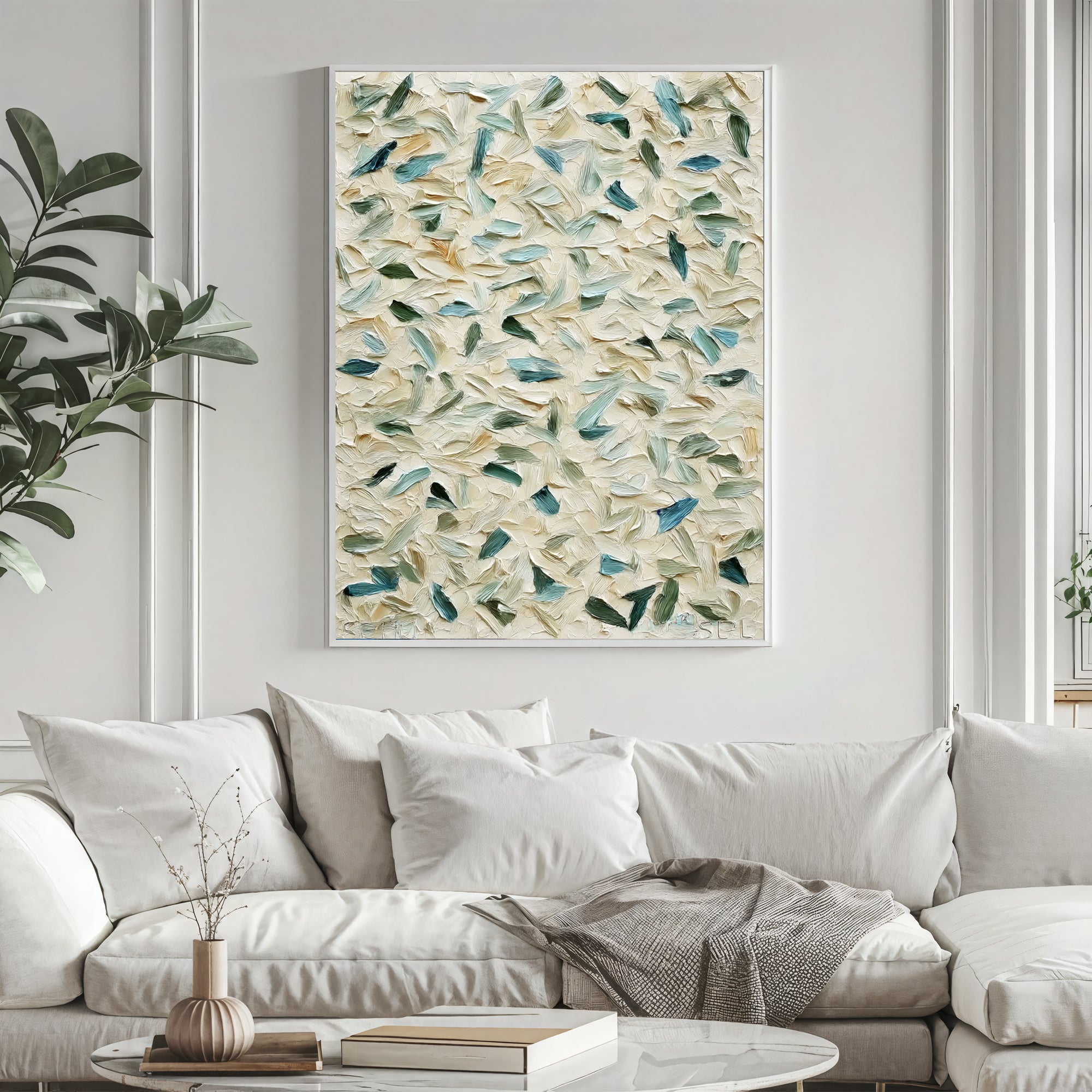 Textured Leaf Opulence | Aqua Whispers