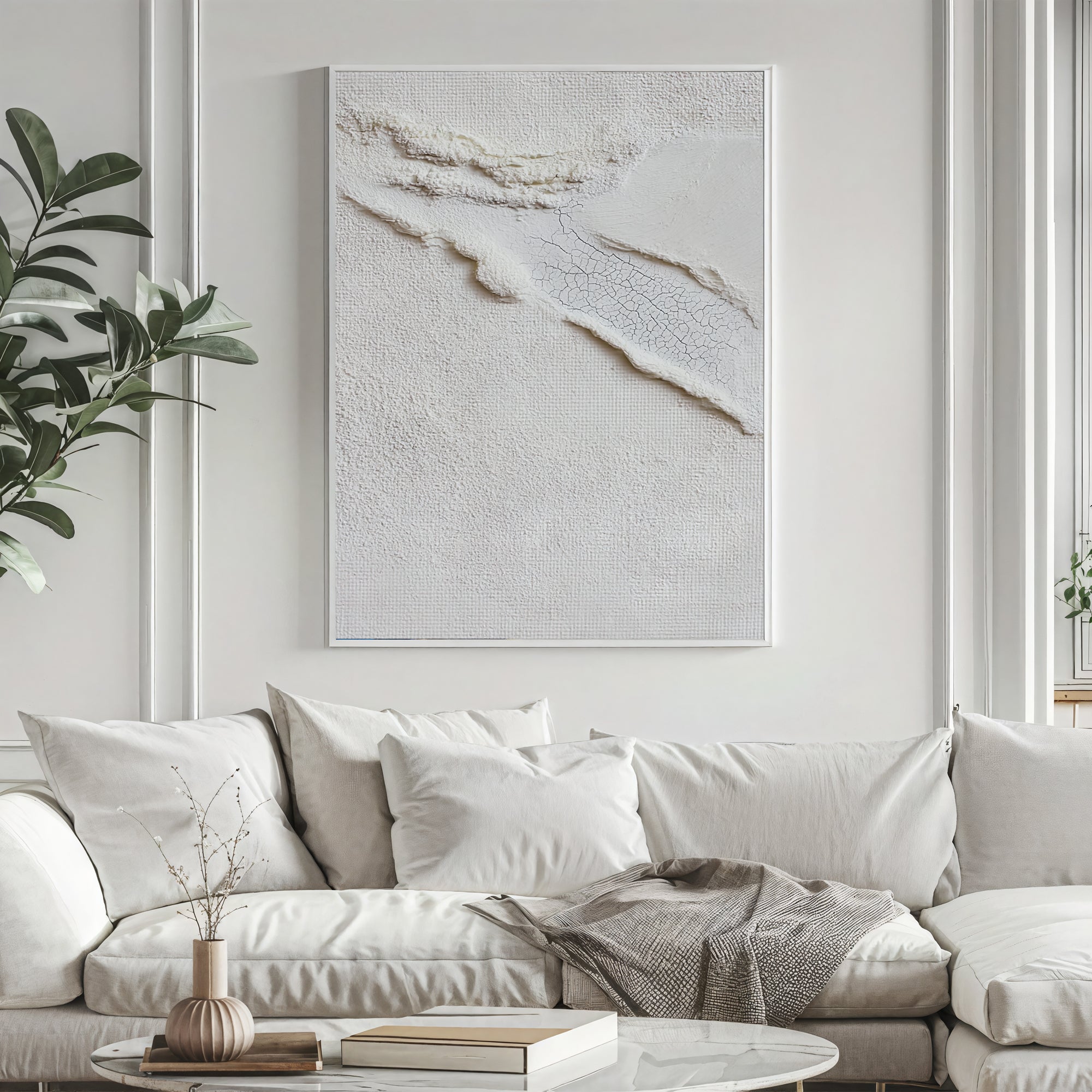 Textured White Fissures | Ivory Hues