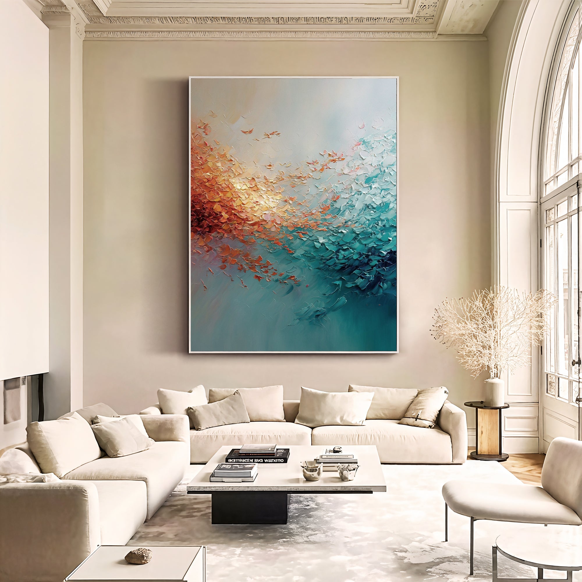 Textured Coral Cascade | Teal Swirl