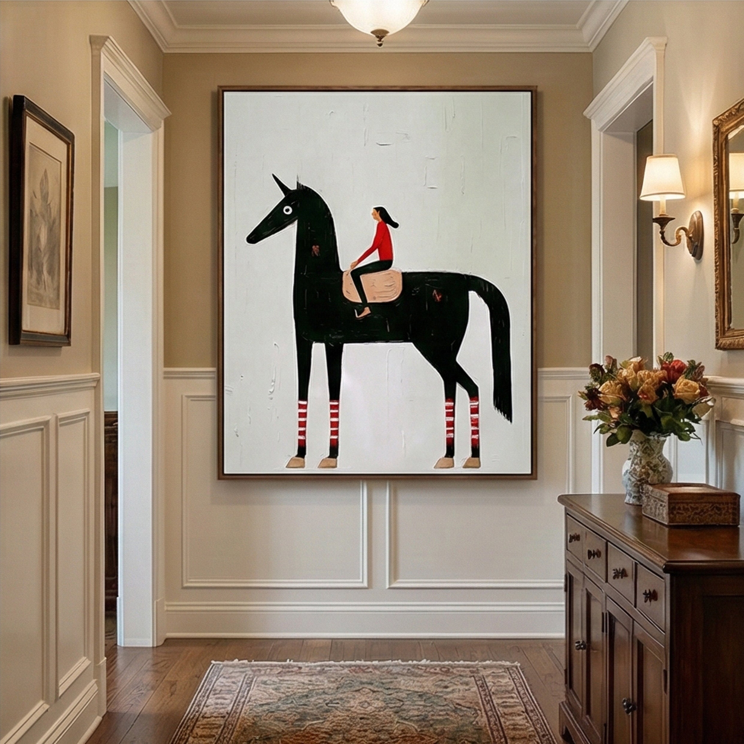 Textured Whimsical Equine | Red Accents