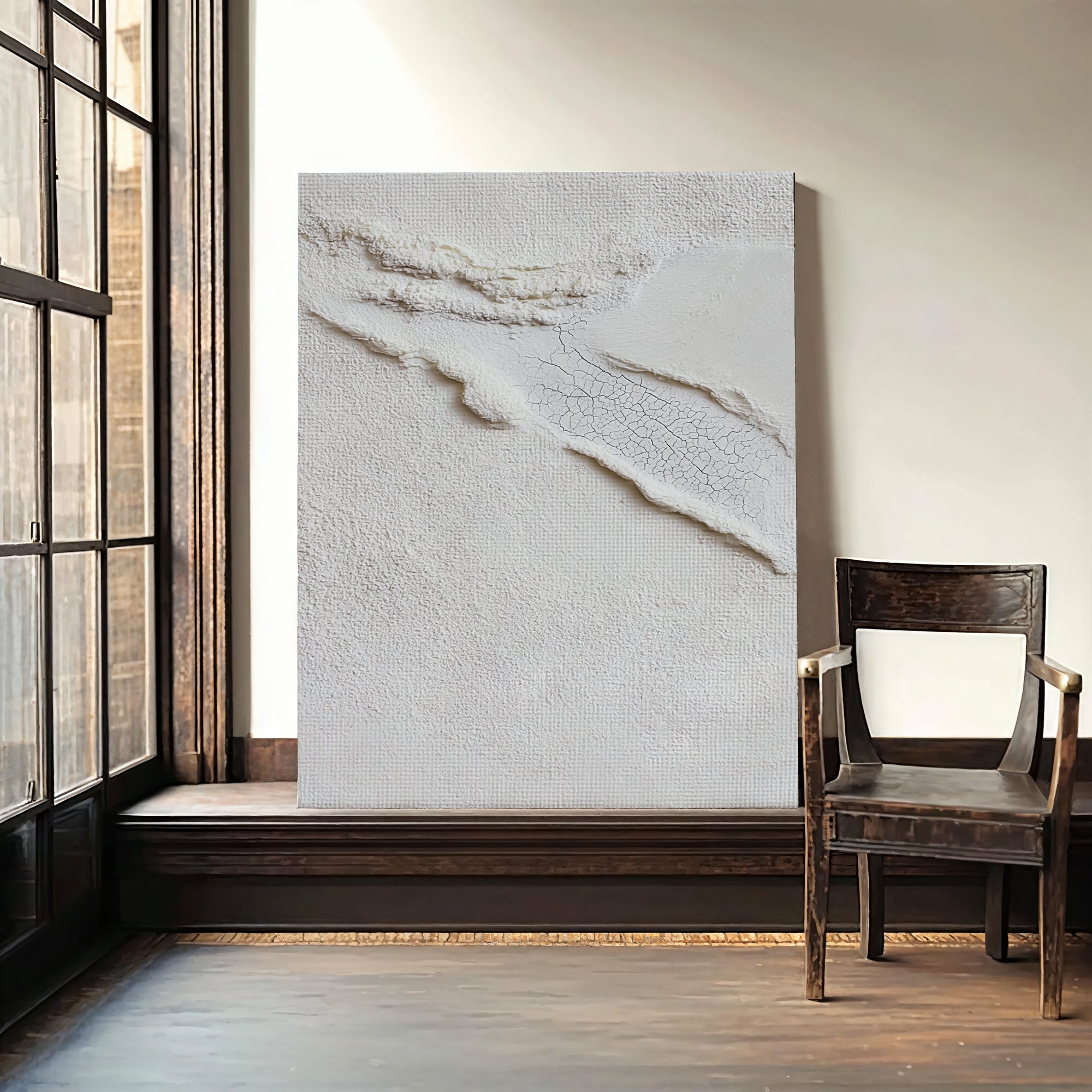 Textured White Fissures | Ivory Hues