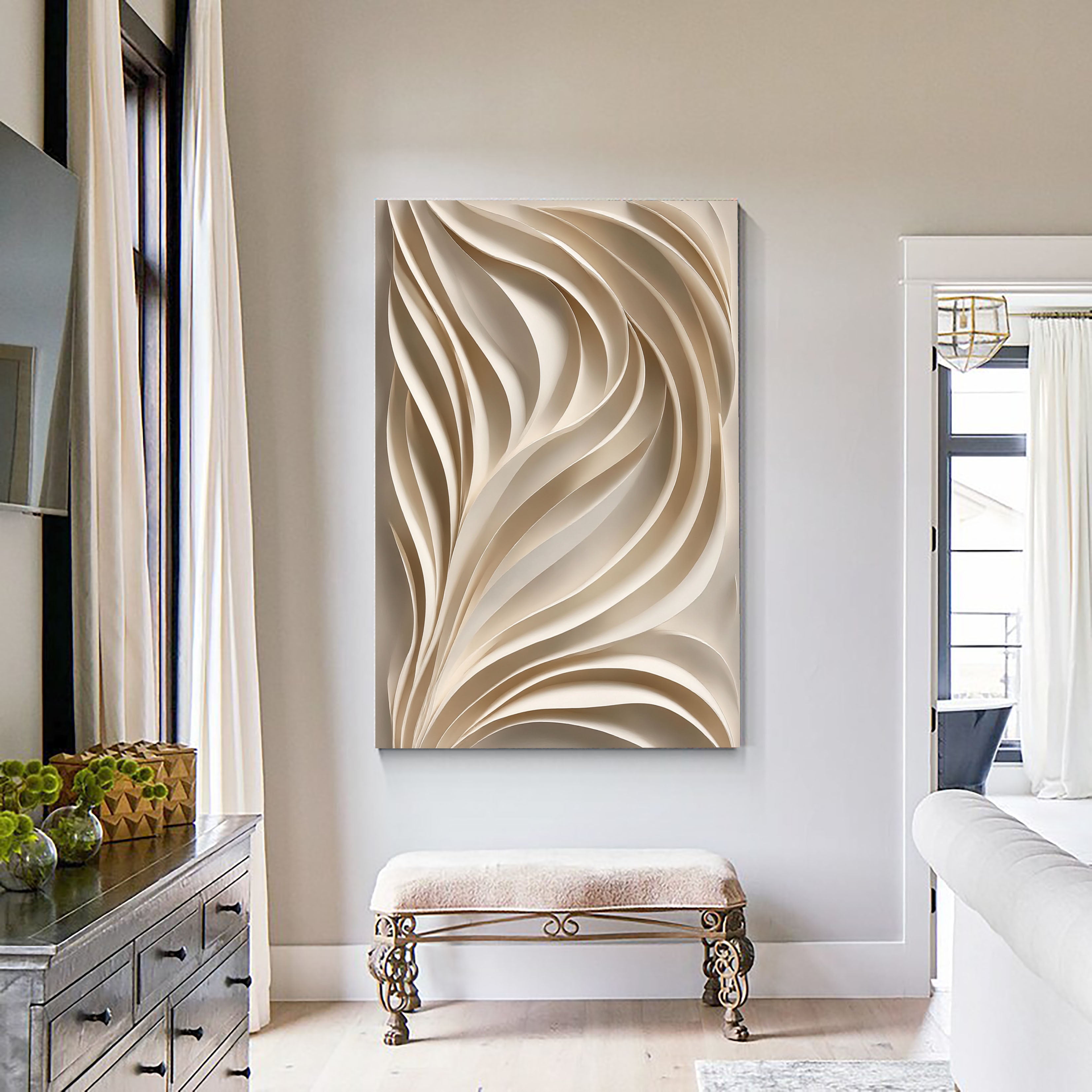 Textured Wavy Elegance | Beige Ripple