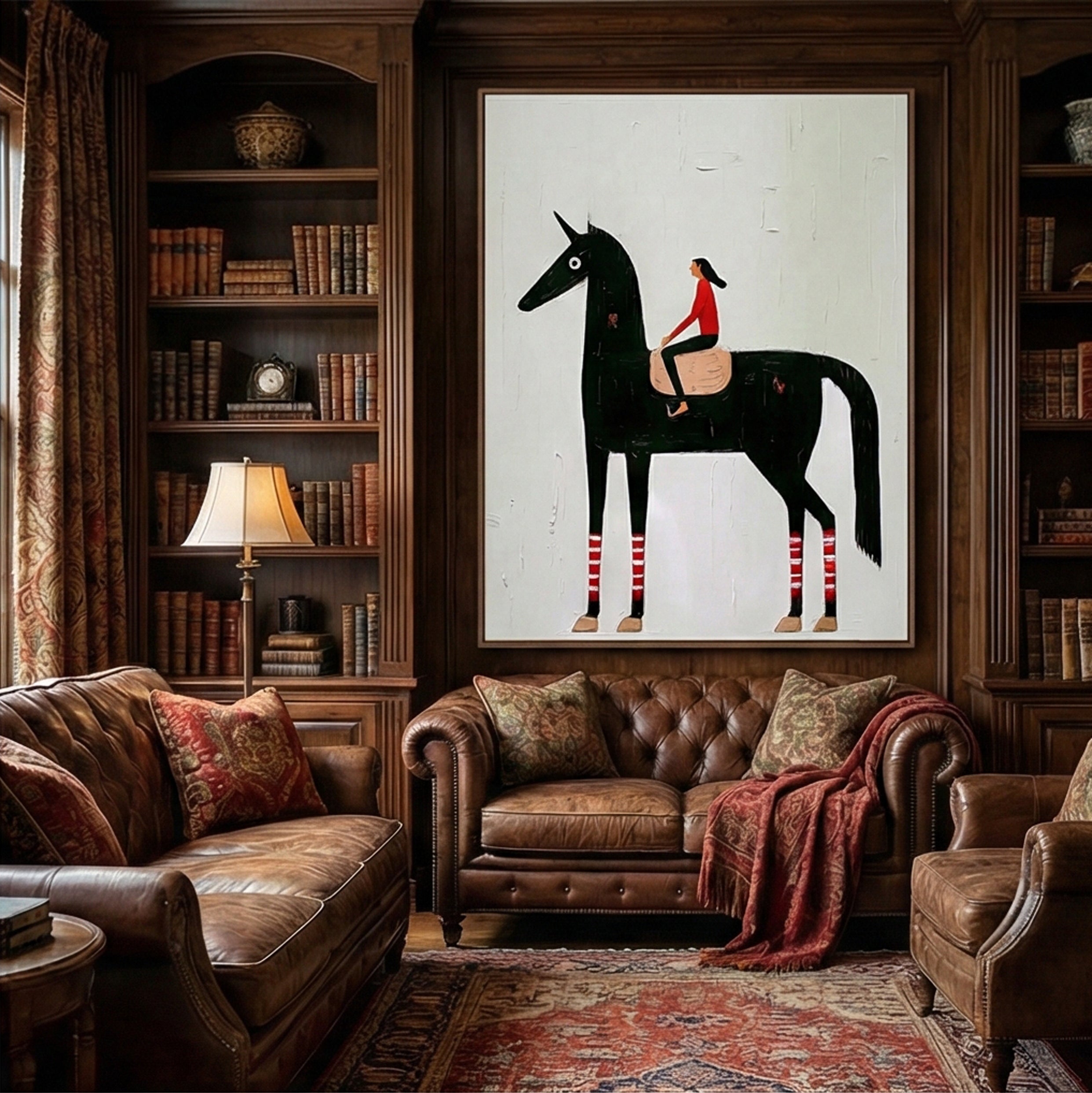 Textured Whimsical Equine | Red Accents
