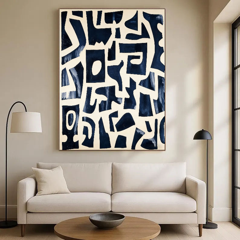 Textured Indigo Geometry | Cream Maze