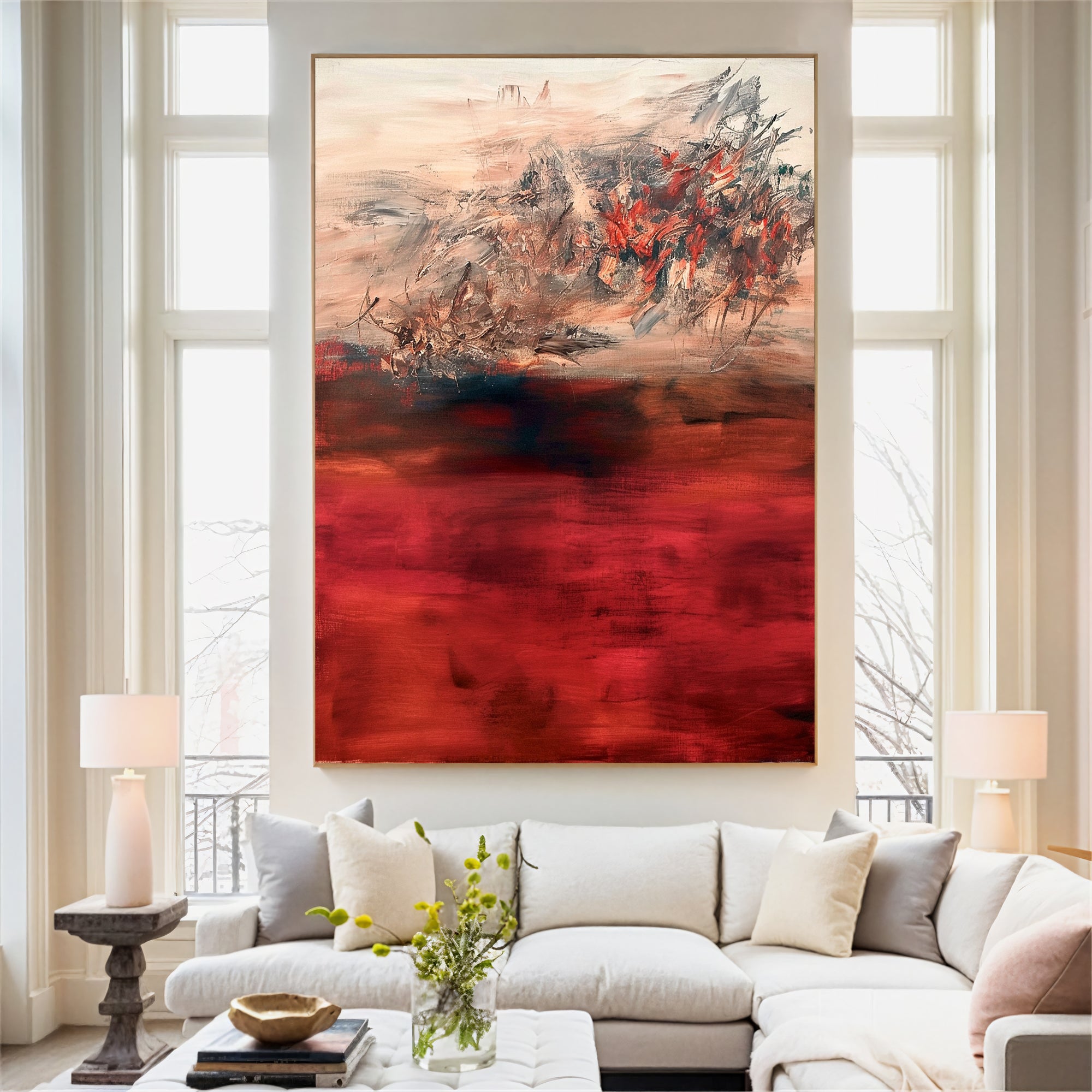 Textured Red Opulence | Red Beige