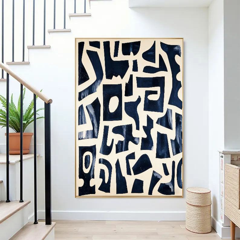 Textured Indigo Geometry | Cream Maze