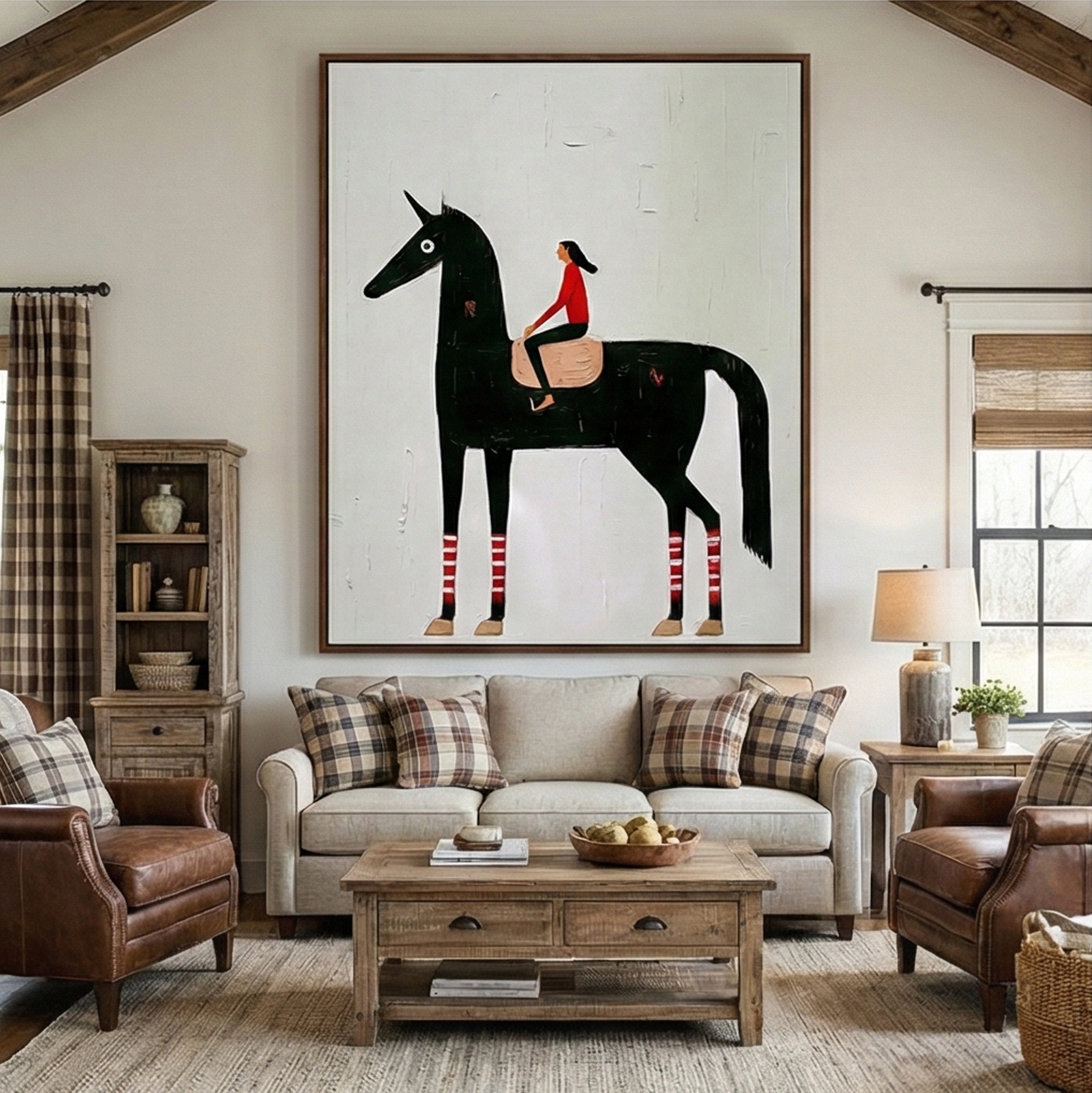 Textured Whimsical Equine | Red Accents
