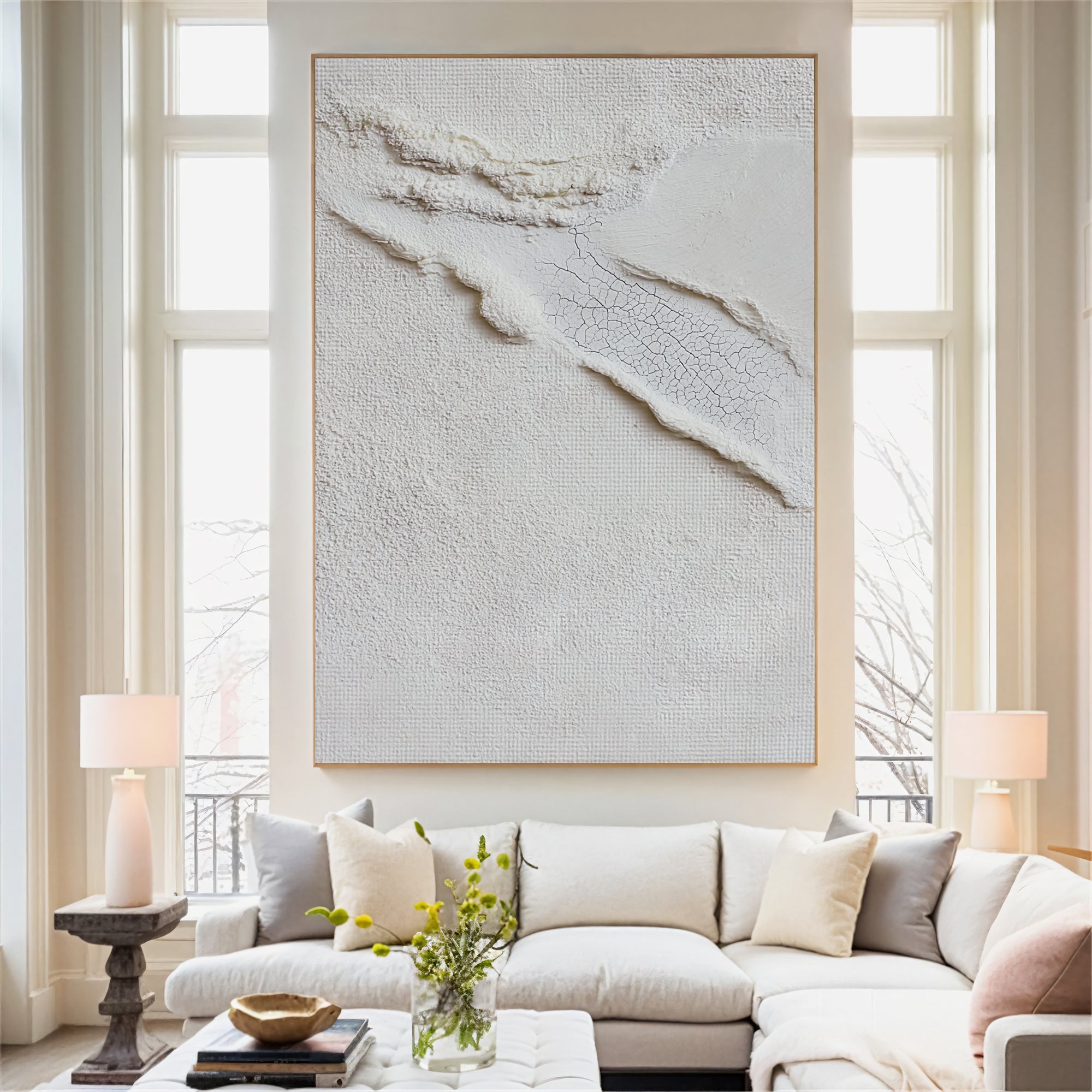 Textured White Fissures | Ivory Hues