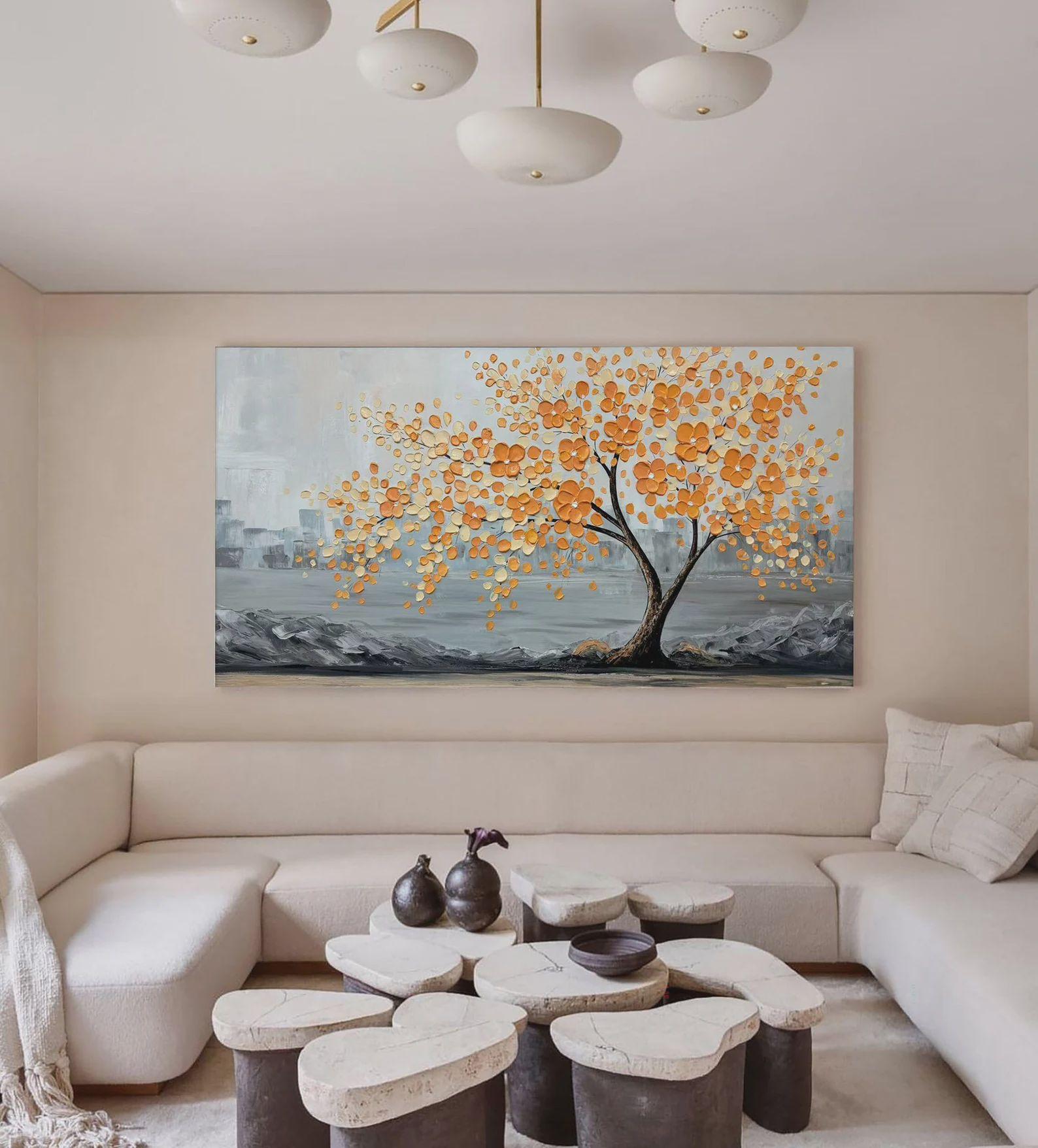 Textured Tree Opulence | Orange Gray