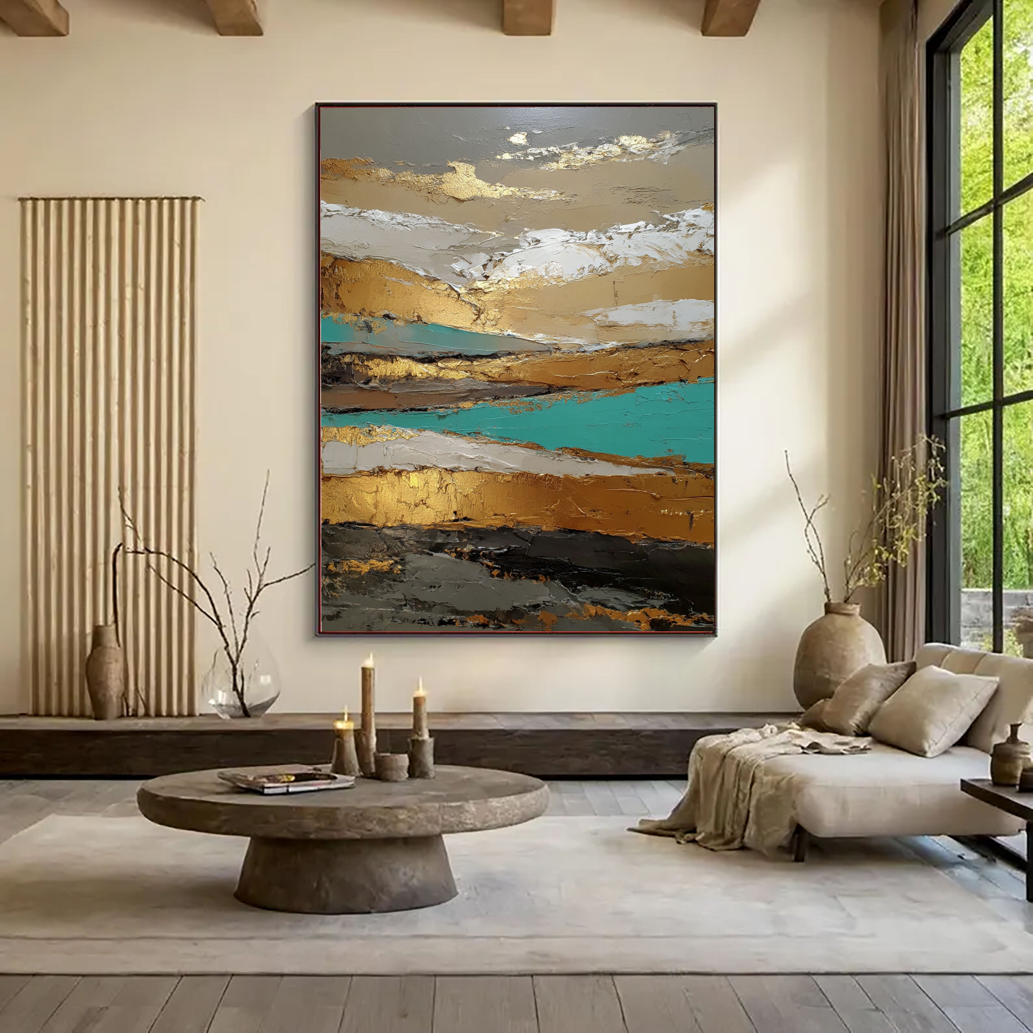 Textured Gilded Horizon | Teal Accents