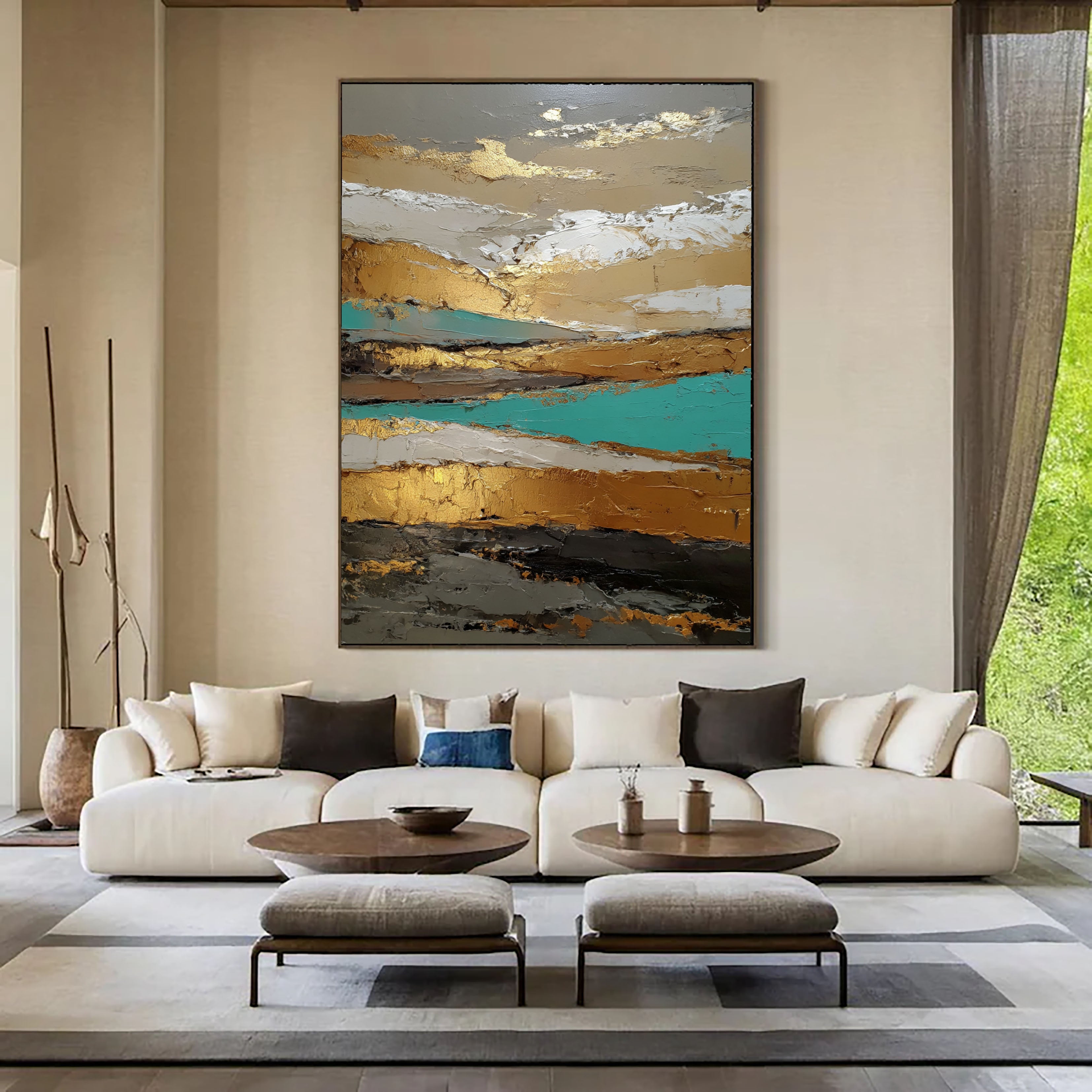 Textured Gilded Horizon | Teal Accents